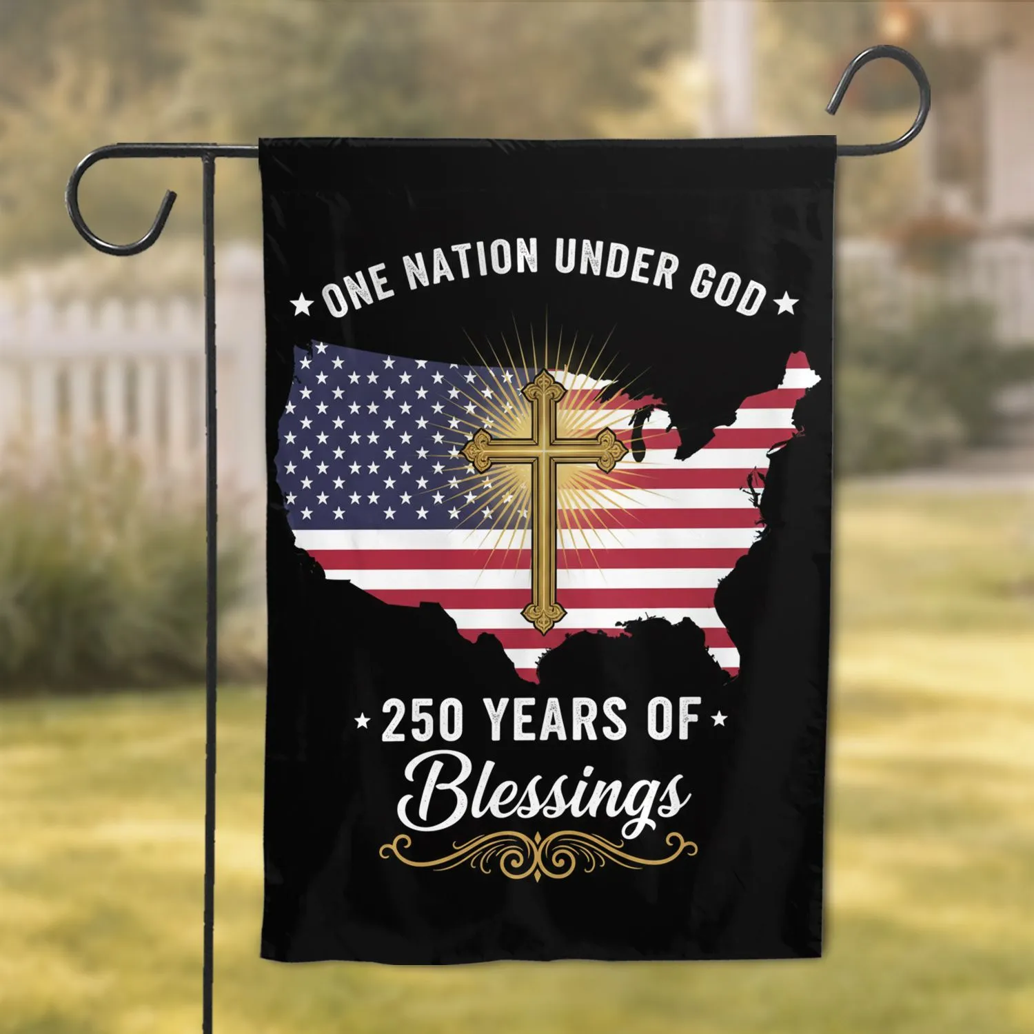 American Flag Map Cross 'One Nation Under God' - USA 250th Anniversary 1776-2026 Garden Flag - 1