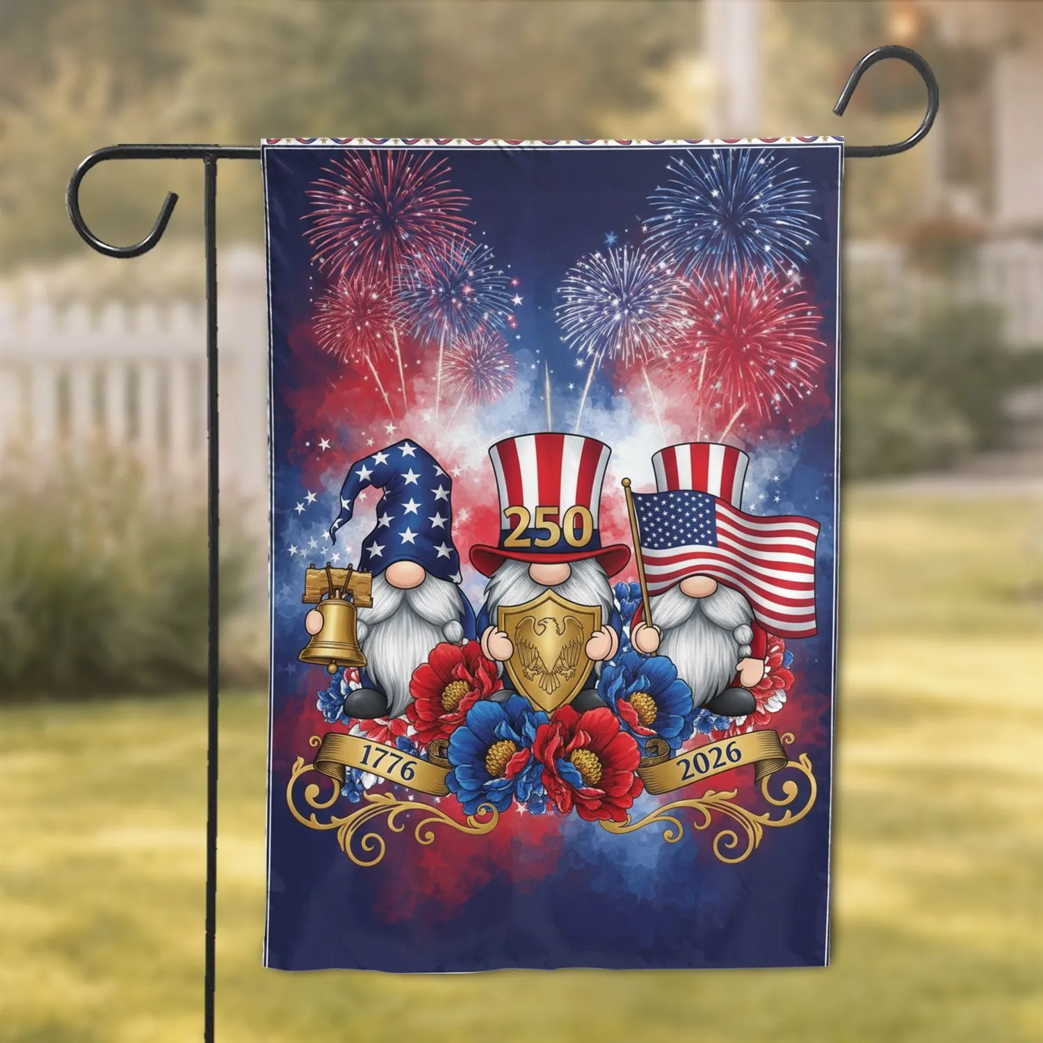 Patriotic Gnome Liberty Bell Eagle Flag 1776-2026 - USA 250th Anniversary Celebration Garden Flag - 1