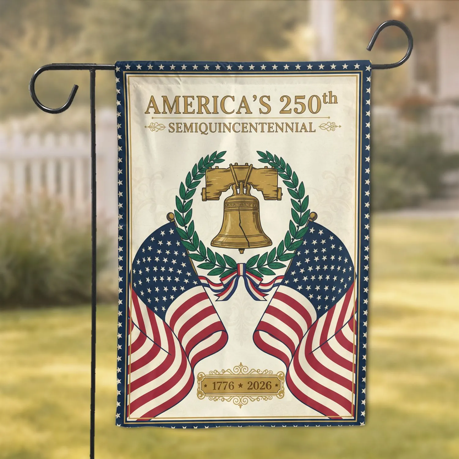 Golden Liberty Bell American Flag 250th Anniversary Semiquincentennial 1776-2026 Patriotic Garden Flag - 1