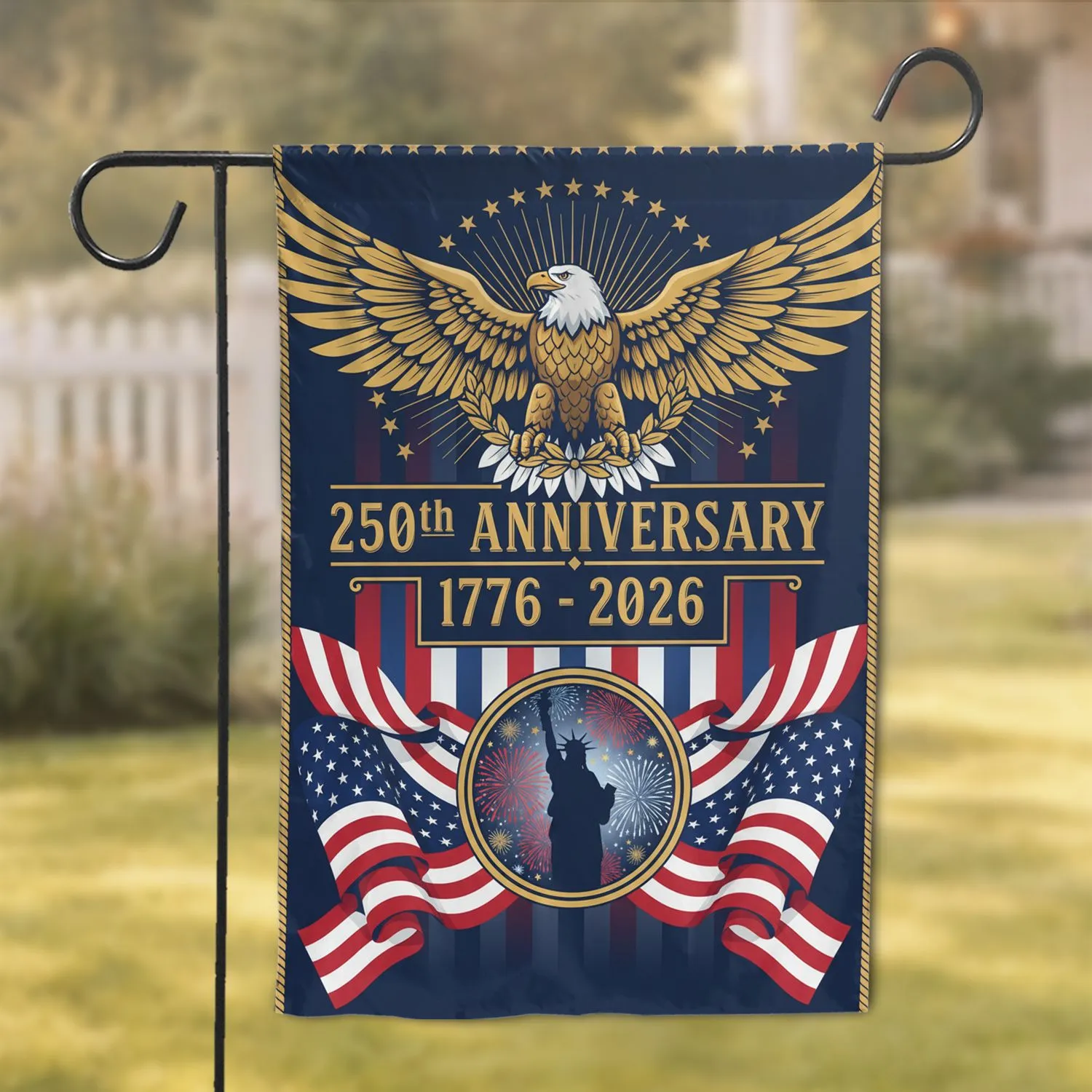 Bald Eagle American Flag 1776-2026 - Patriotic USA 250th Liberty Statue Garden Flag - 1