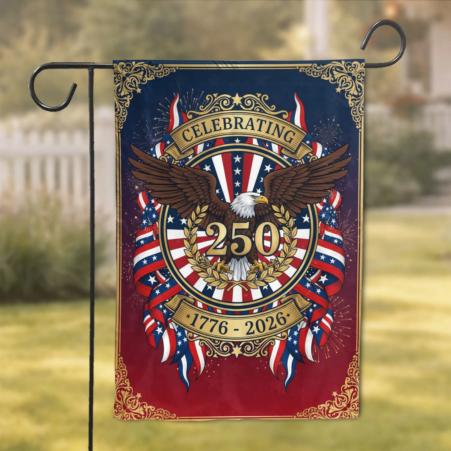 Bald Eagle American Flag 1776-2026 - USA 250th Anniversary Patriotic Bunting Gift Garden Flag - 1