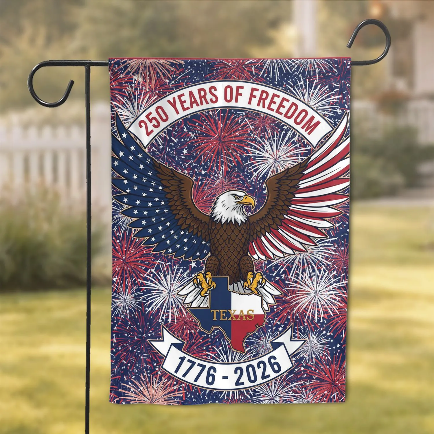 Bald Eagle American Flag Texas Map - USA 250th Anniversary 1776-2026 Freedom Garden Flag - 1