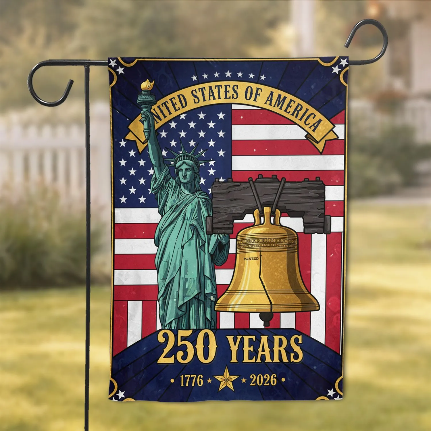 Liberty Bell Statue American Flag 250th Anniversary 1776-2026 USA Freedom Design Garden Flag - 1