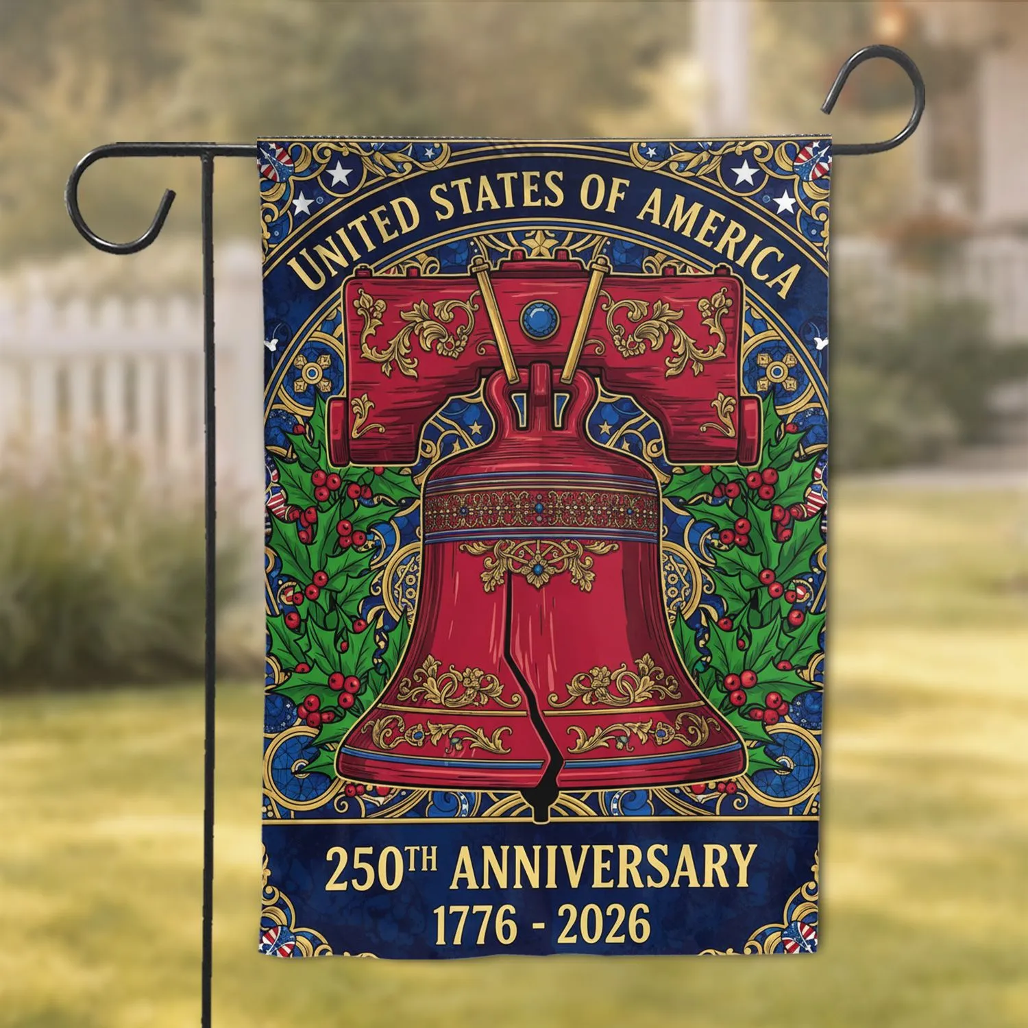 Patriotic Liberty Bell 250th Anniversary 1776-2026 - USA Independence Day Gift for Vets Garden Flag - 1