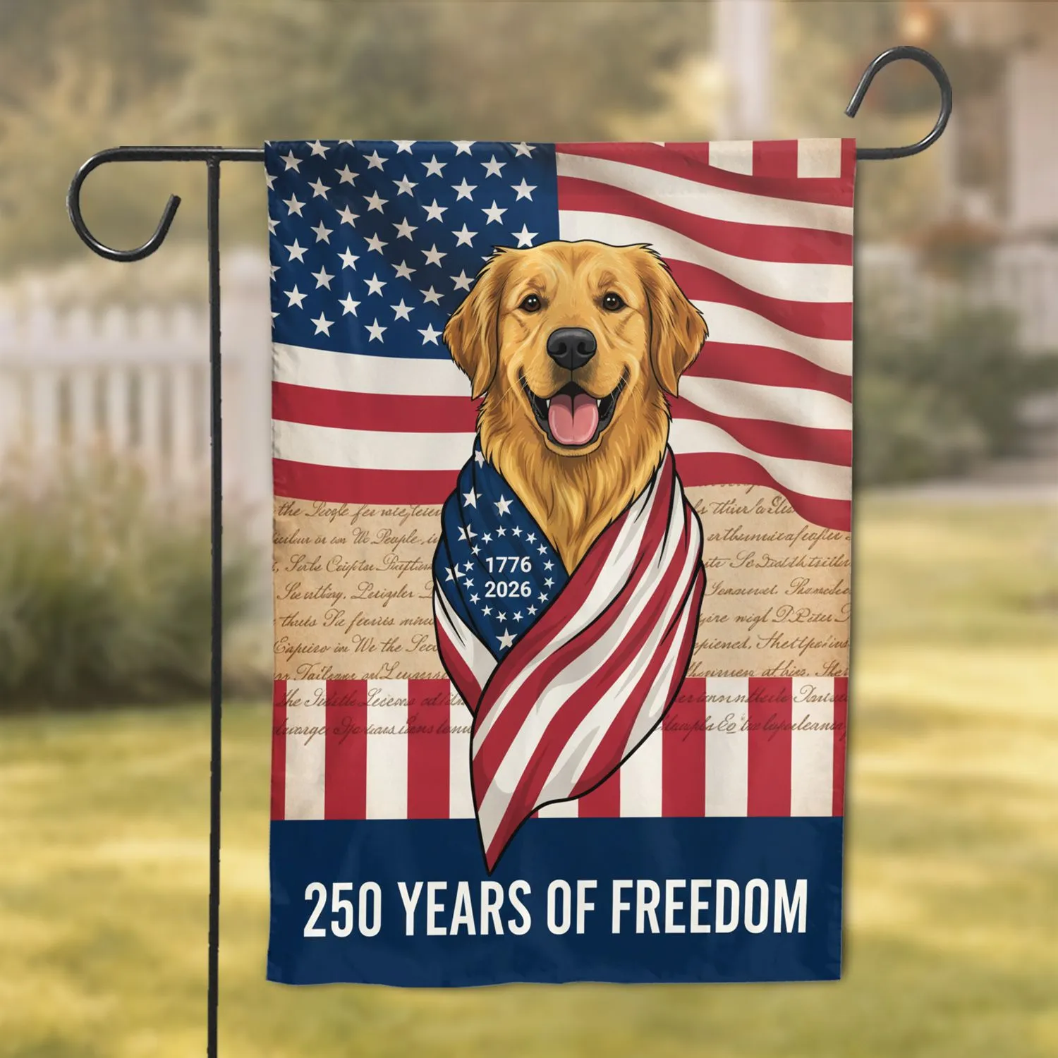 Golden Retriever American Flag 1776-2026 - USA 250th Anniversary We The People Garden Flag - 1