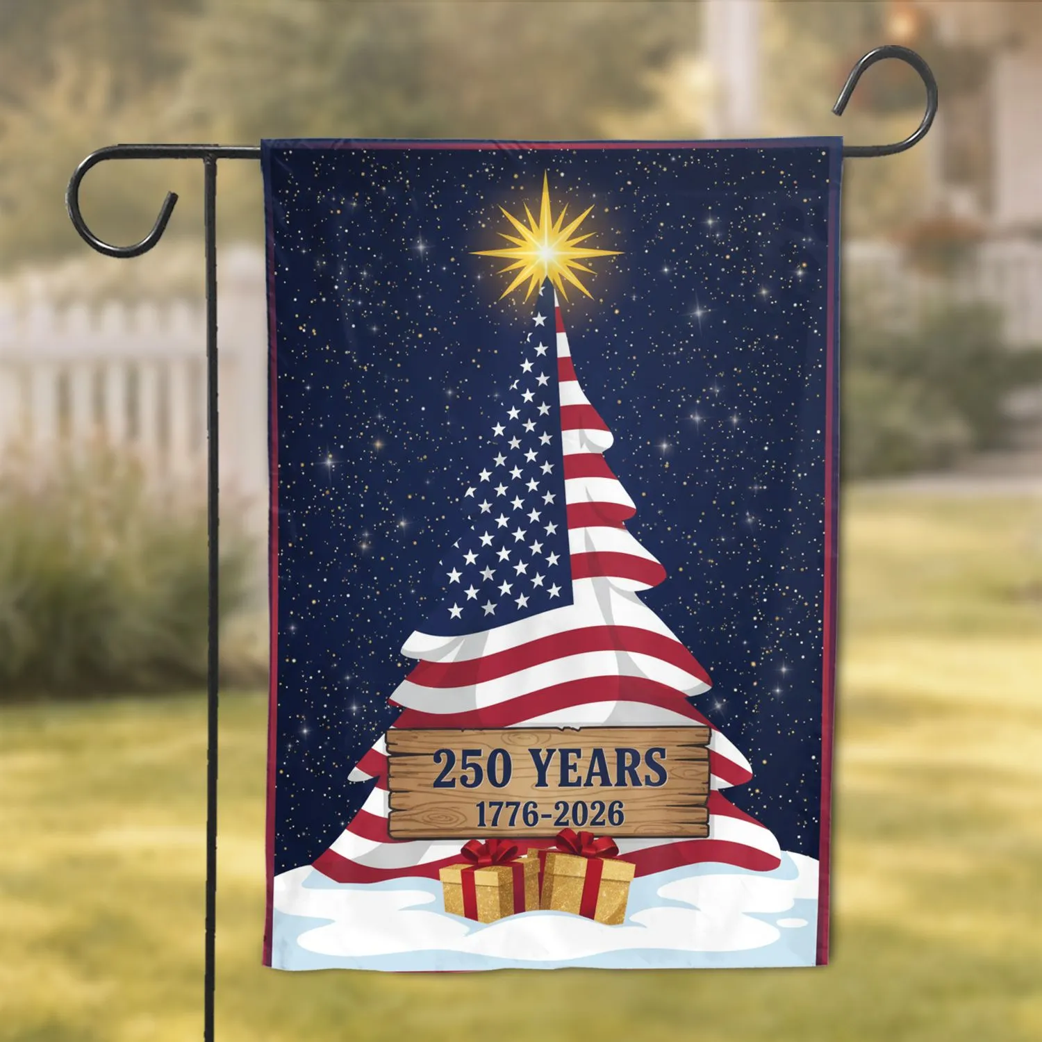 American Flag Christmas Tree 250th Anniversary 1776-2026 Patriotic Holiday Decor Garden Flag - 1