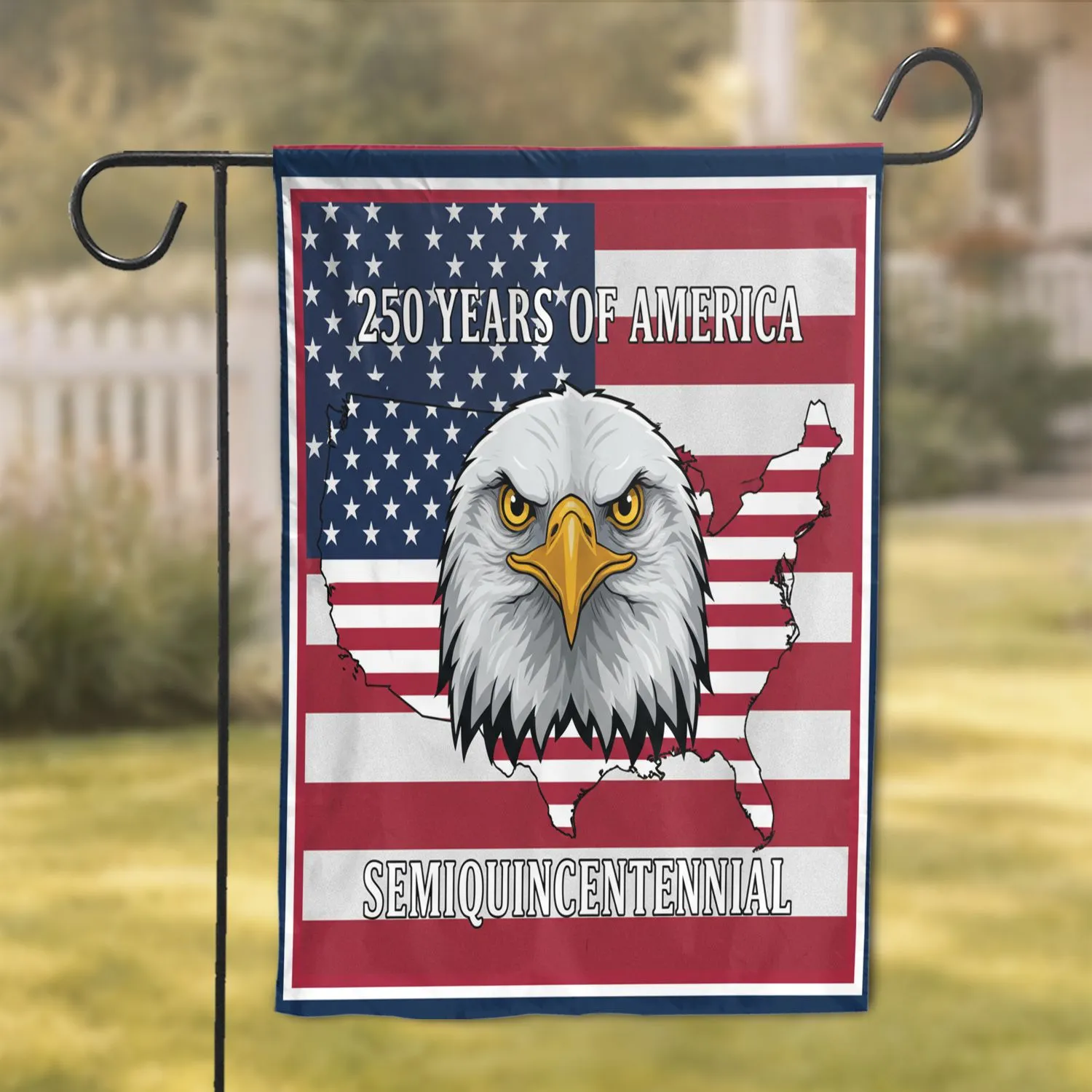 Bald Eagle American Flag USA Map 250th Anniversary (1776-2026) Semiquincentennial Garden Flag - 1