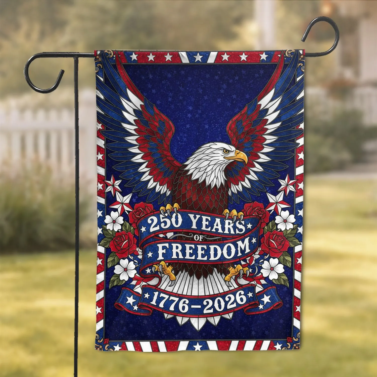 Bald Eagle American Flag Stained Glass 1776-2026 - USA 250th Anniversary Freedom Art Garden Flag - 1