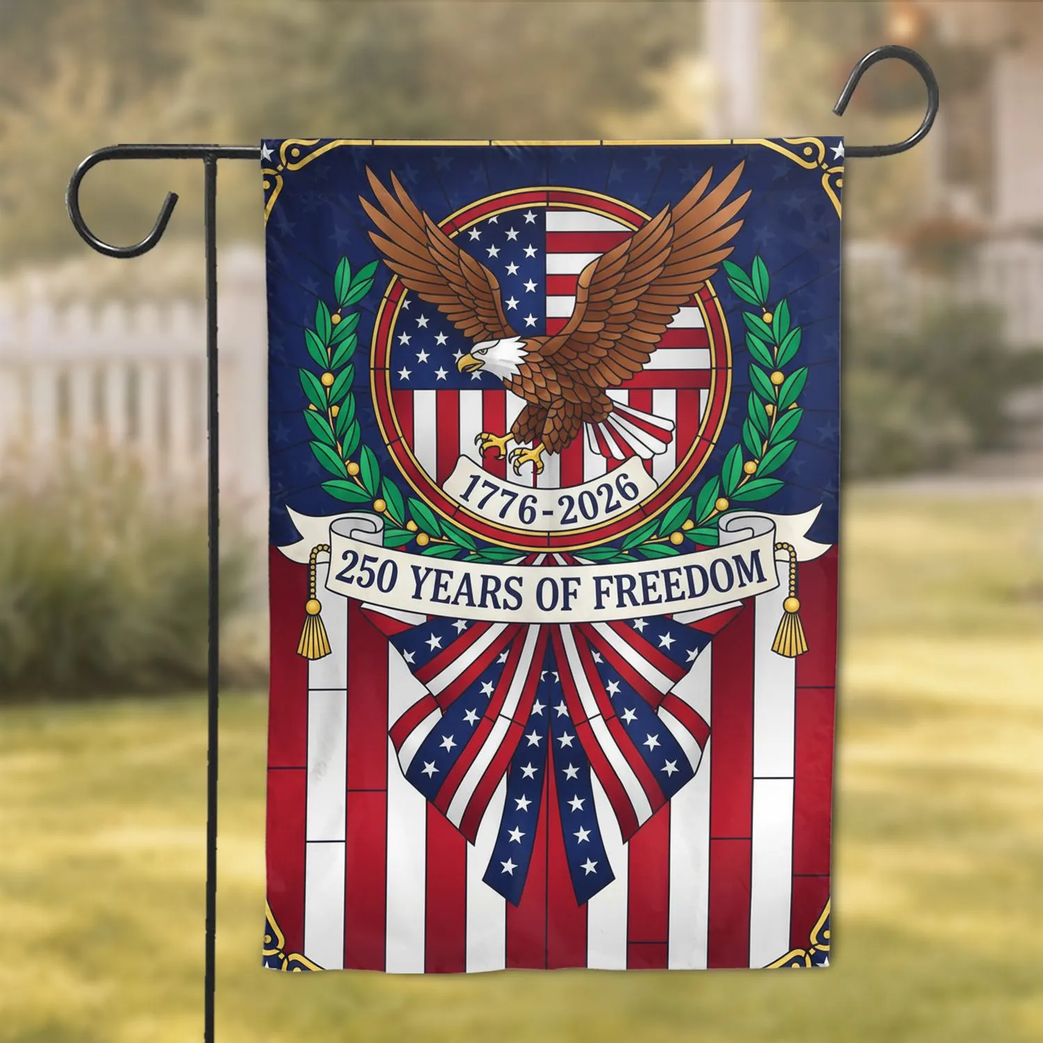 Bald Eagle American Flag Stained Glass 1776-2026 - USA 250th Anniversary Freedom Design Garden Flag - 1