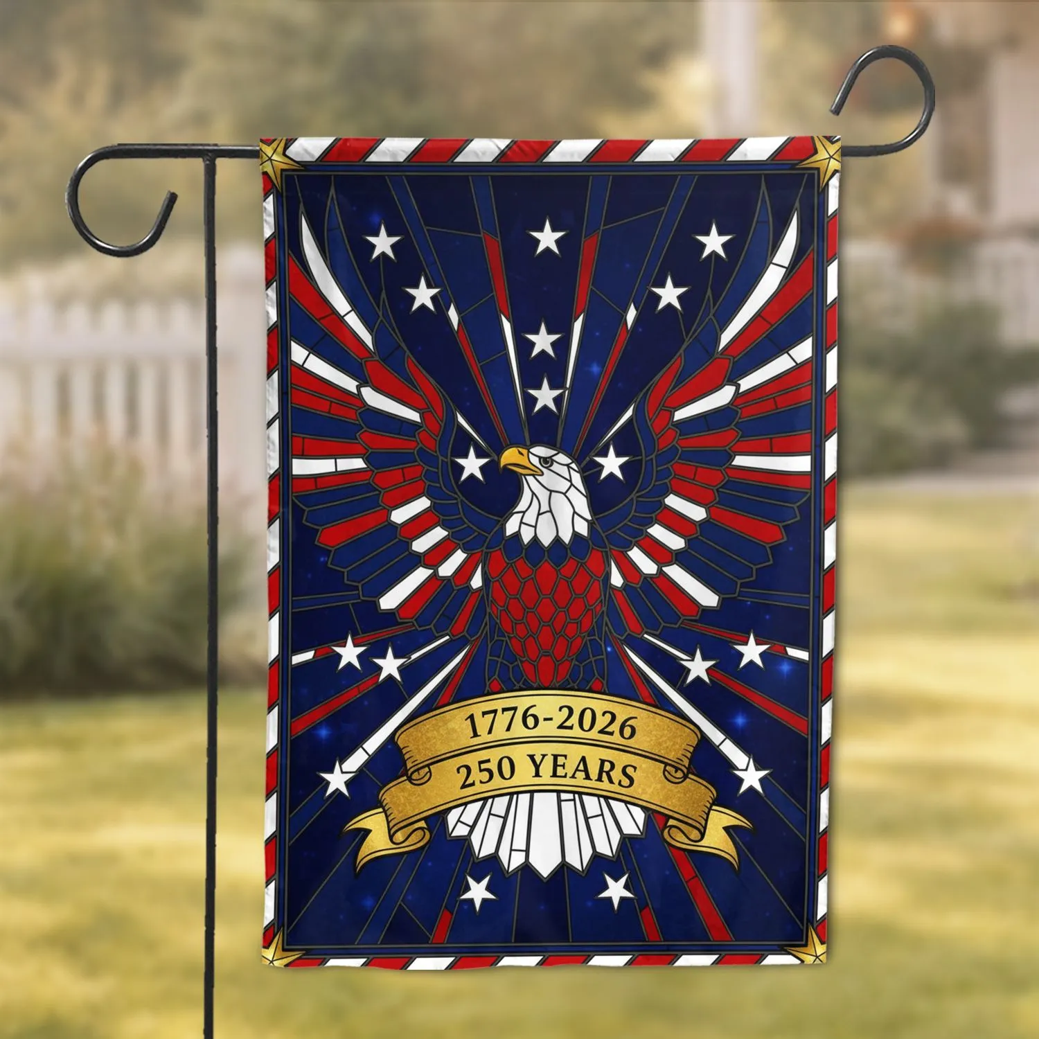Bald Eagle American Flag Stained Glass 1776-2026 - USA 250th Anniversary Patriotic Gift Garden Flag - 1