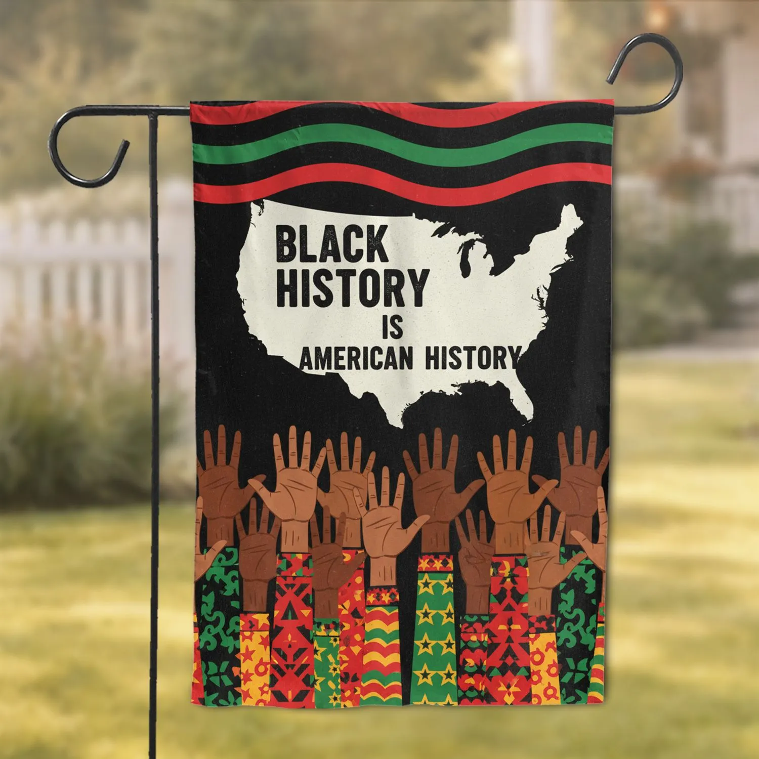 Black History American History USA Map Raised Hands - Cultural Pride Heritage Celebration Garden Flag - 1