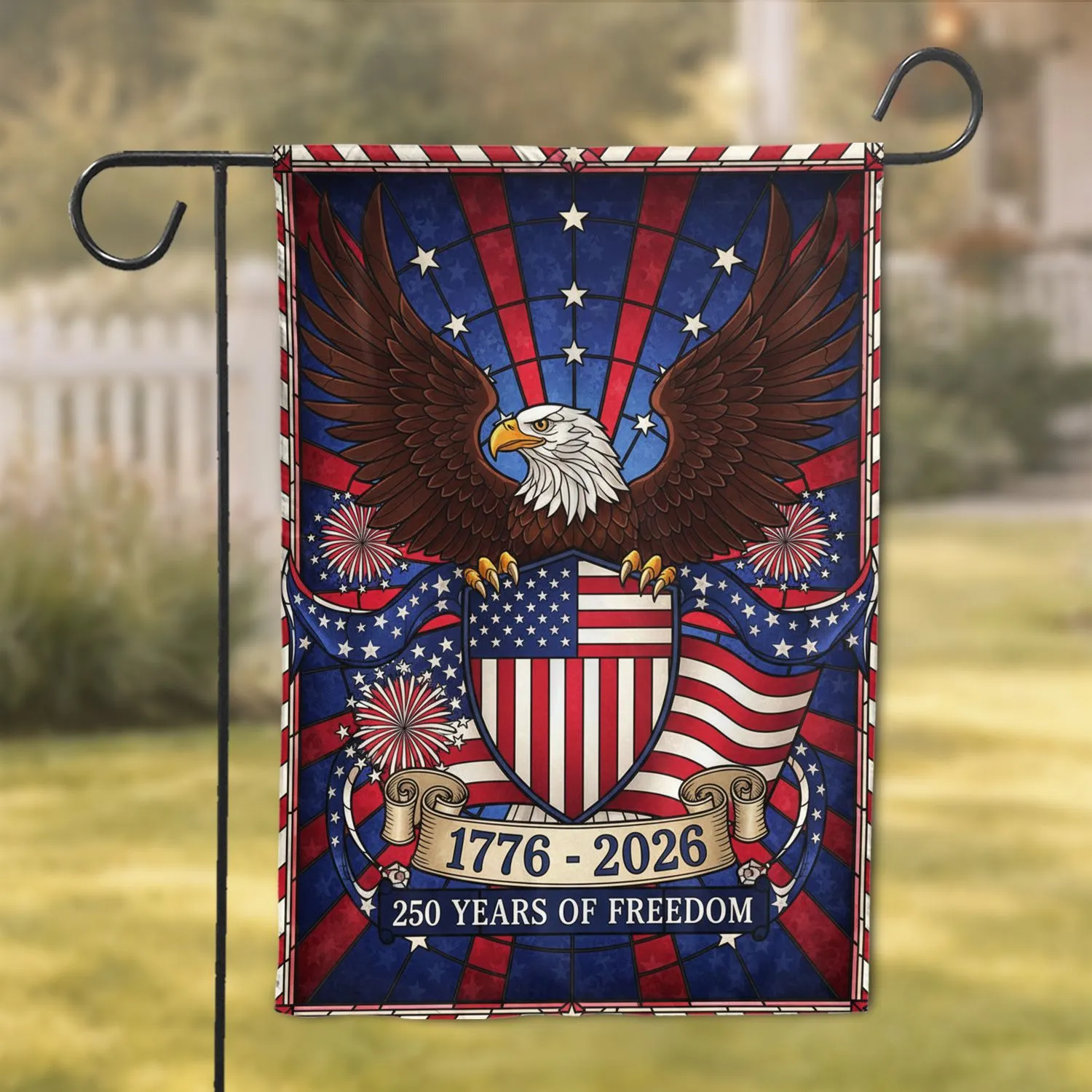 Bald Eagle American Flag Stained Glass 1776-2026 - USA 250th Anniversary Independence Day Garden Flag - 1