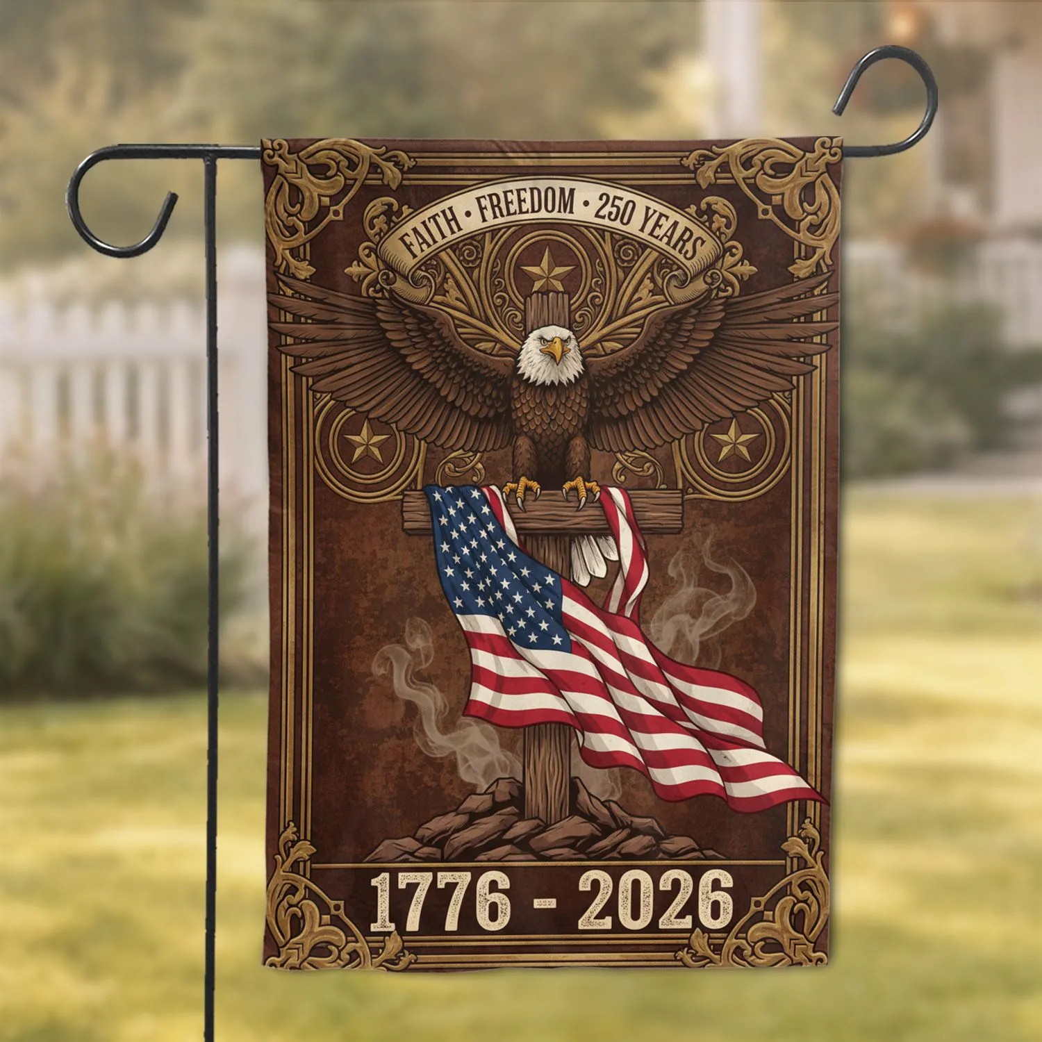 Bald Eagle American Flag Cross 1776-2026 - USA 250th Anniversary Faith Freedom Gift Garden Flag - 1
