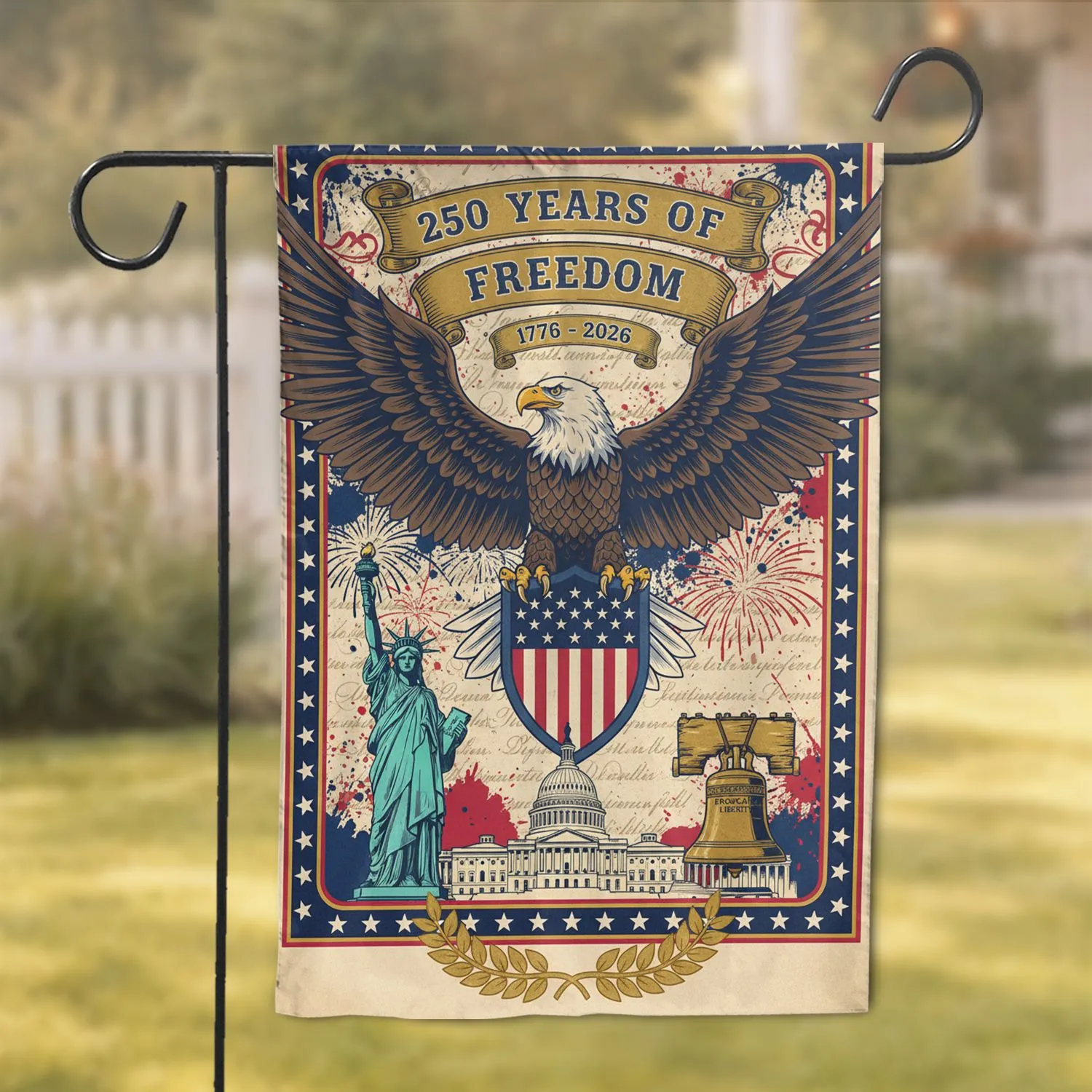 Bald Eagle Flag 1776-2026 Liberty Landmarks - USA 250th Anniversary Patriotic Gift Garden Flag - 1