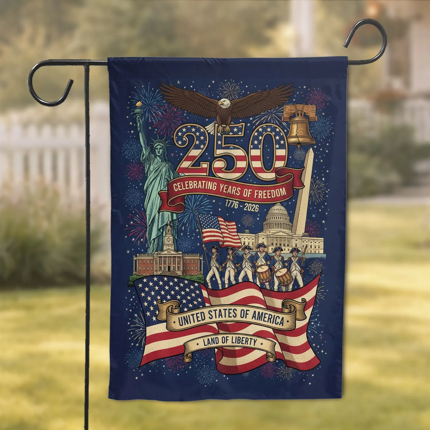 Bald Eagle Liberty Bell Statue Flag 250th Anniversary - USA Freedom 1776-2026 Celebration Garden Flag - 1