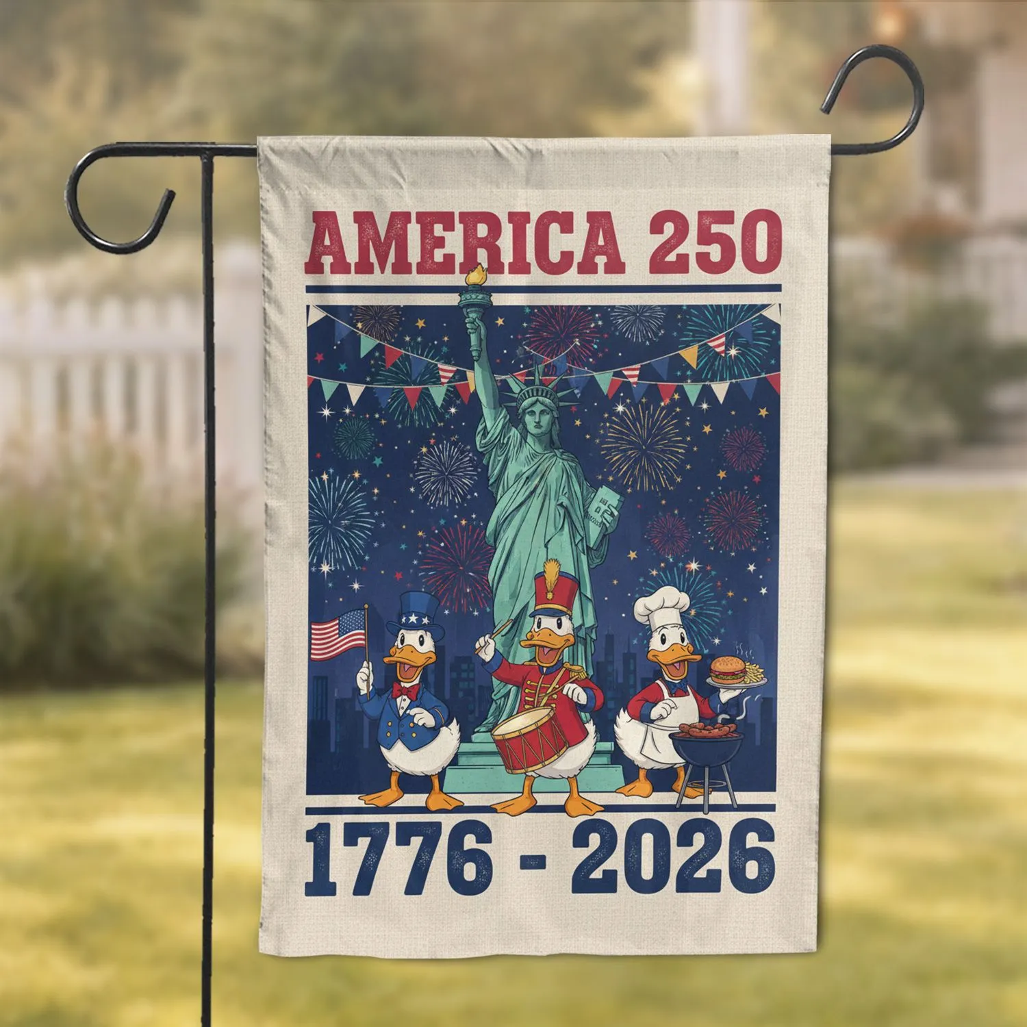 Statue of Liberty Patriotic Ducks 1776-2026 America 250th Anniversary Independence Day Garden Flag - 1