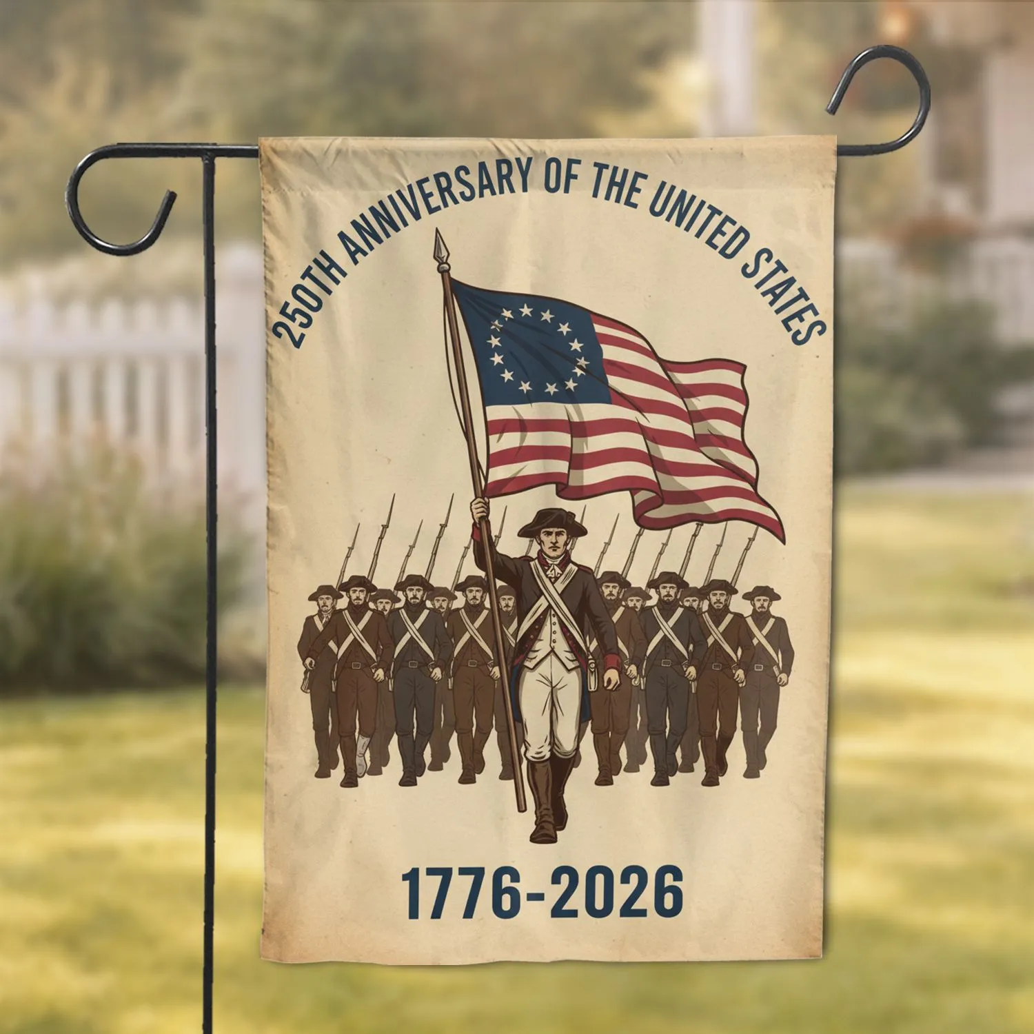 Colonial Soldiers Betsy Ross Flag 1776-2026 - USA 250th Anniversary Patriotic Art Garden Flag - 1