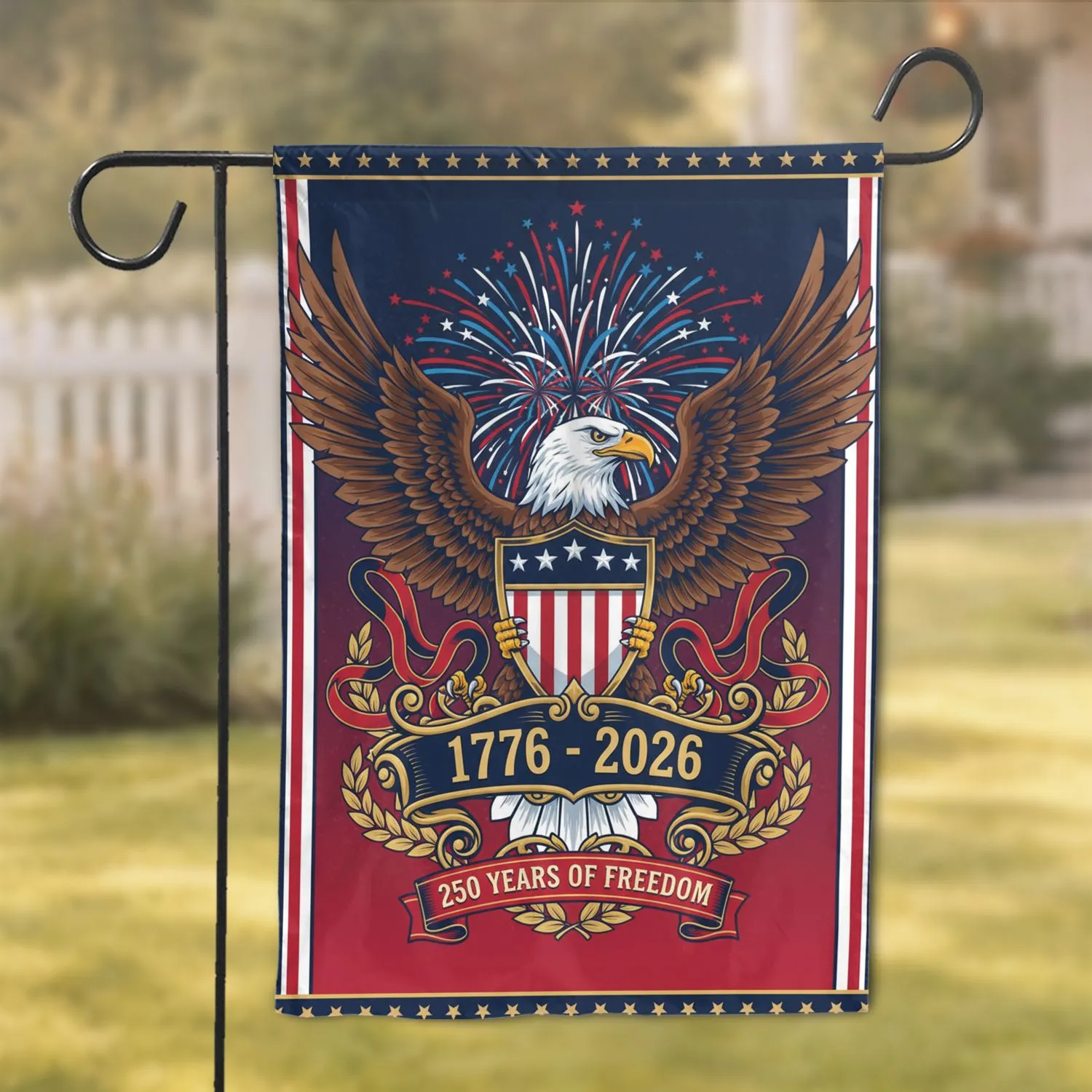Bald Eagle American Flag Shield 1776-2026 - USA 250 Years of Freedom Patriot Garden Flag - 1