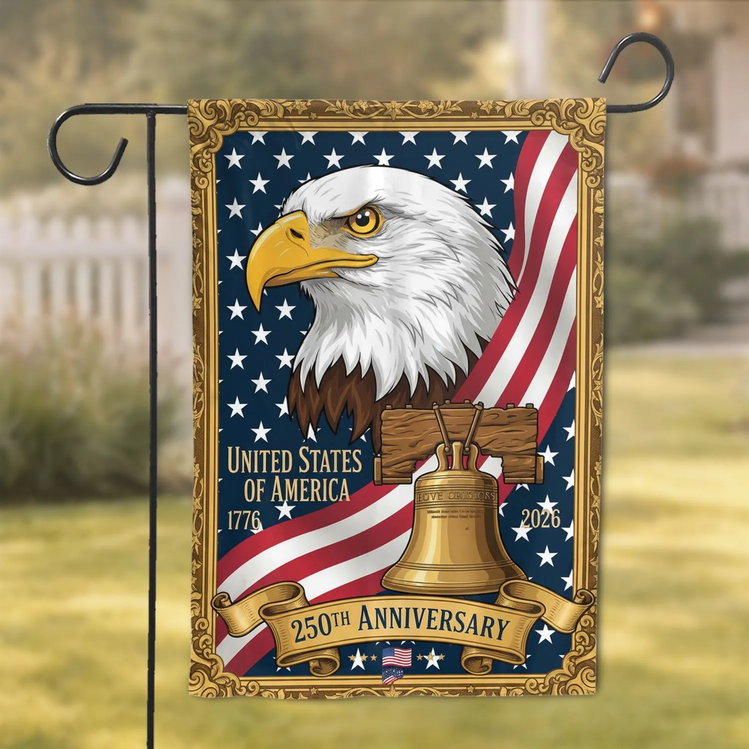 Bald Eagle American Flag Liberty Bell 1776-2026 - USA 250th Anniversary Patriotic Gift for Veterans Garden Flag - 1