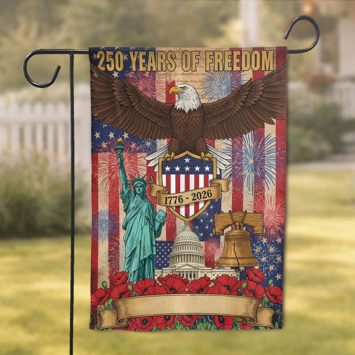 Bald Eagle American Flag 250 Years of Freedom 1776-2026 Patriotic Gift for Veterans Garden Flag - 1