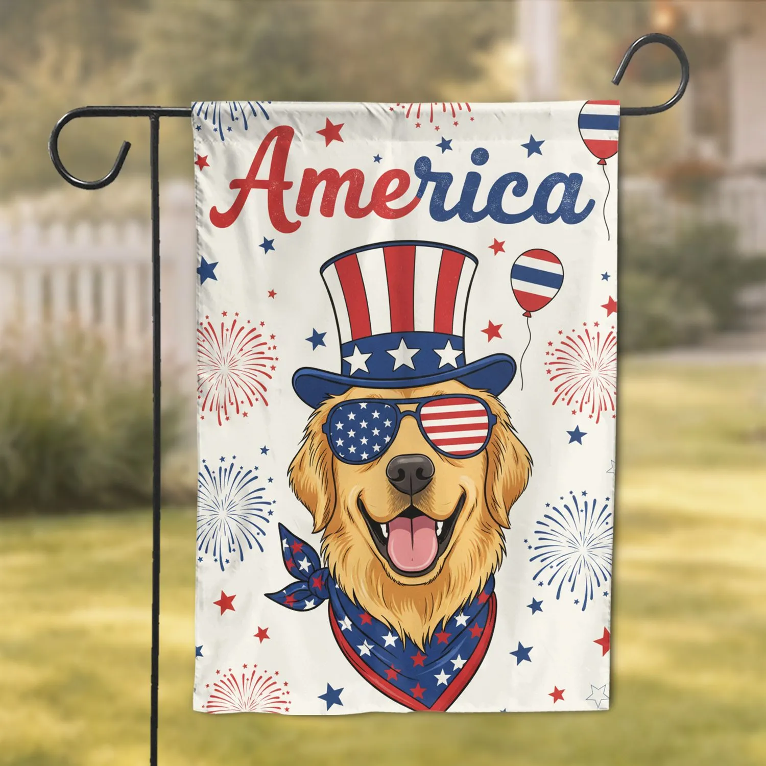 Golden Retriever Uncle Sam Dog Patriotic Flag Sunglasses America 250th Anniversary 1776-2026 Garden Flag - 1