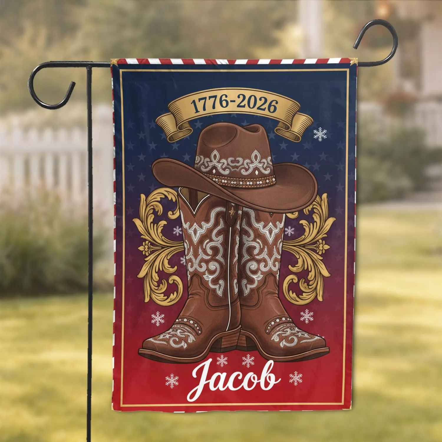 Rustic Cowboy Boots & Hat 1776-2026 - USA 250th Anniversary Patriotic for Cowboys Garden Flag - 1