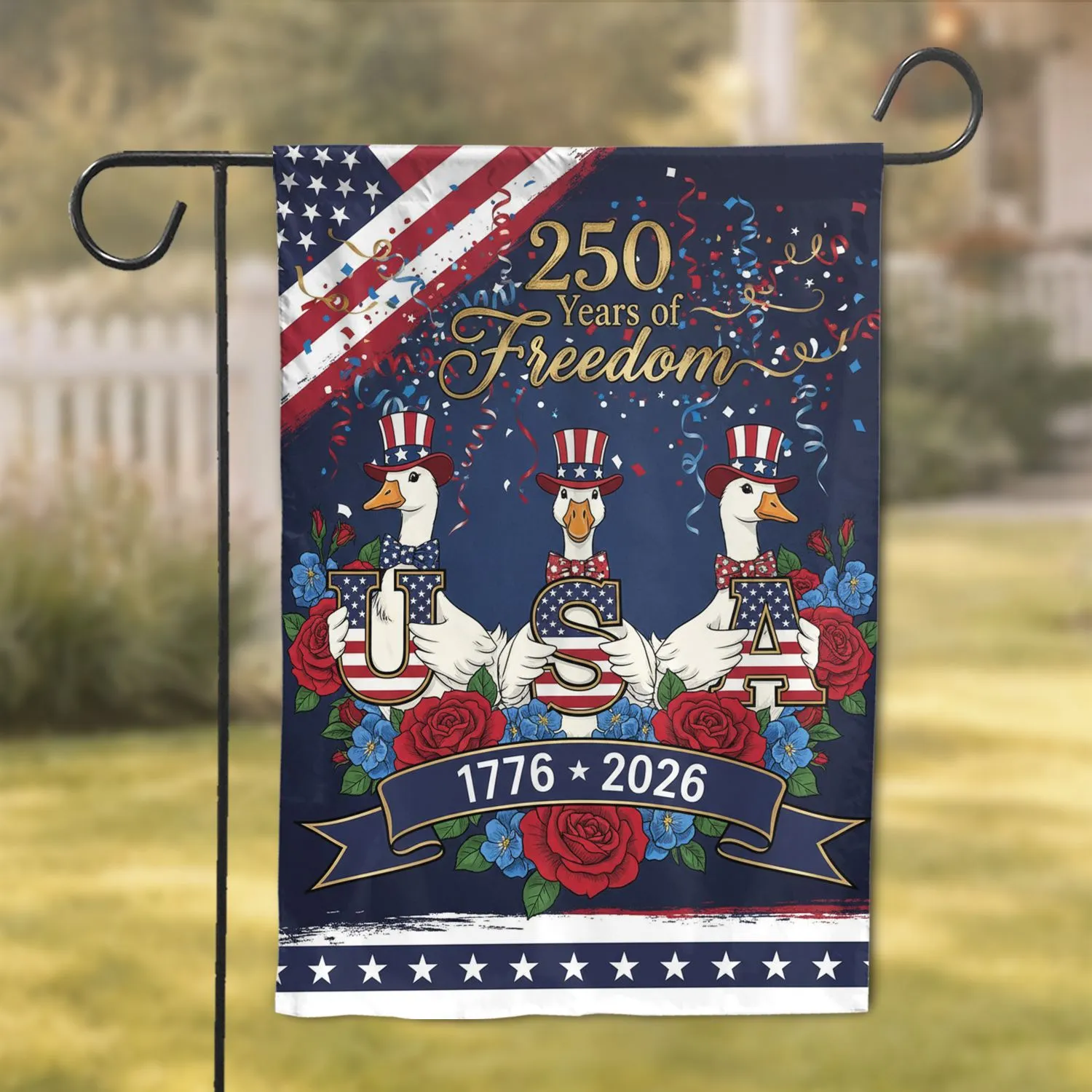 Uncle Sam Geese USA Letters - 250 Years of Freedom 1776-2026 Patriotic Celebration Garden Flag - 1