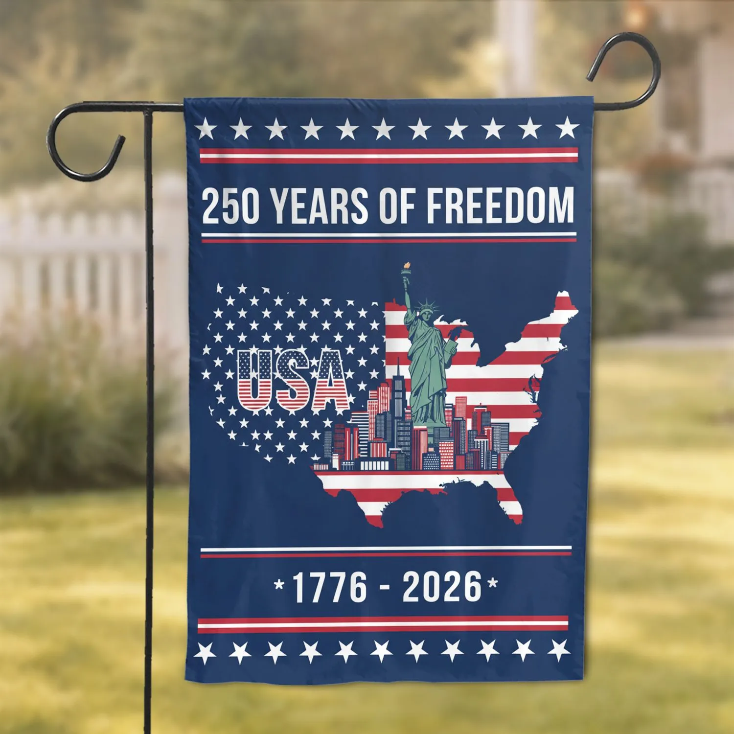 Statue of Liberty USA Map 250 Years of Freedom 1776-2026 - Patriotic Anniversary Garden Flag - 1