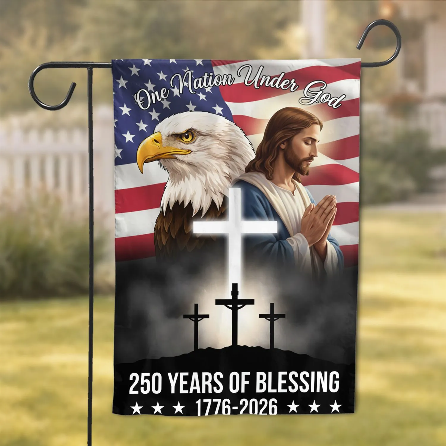 Bald Eagle Jesus Cross American Flag 1776-2026 - USA 250th Anniversary Christian Garden Flag - 1