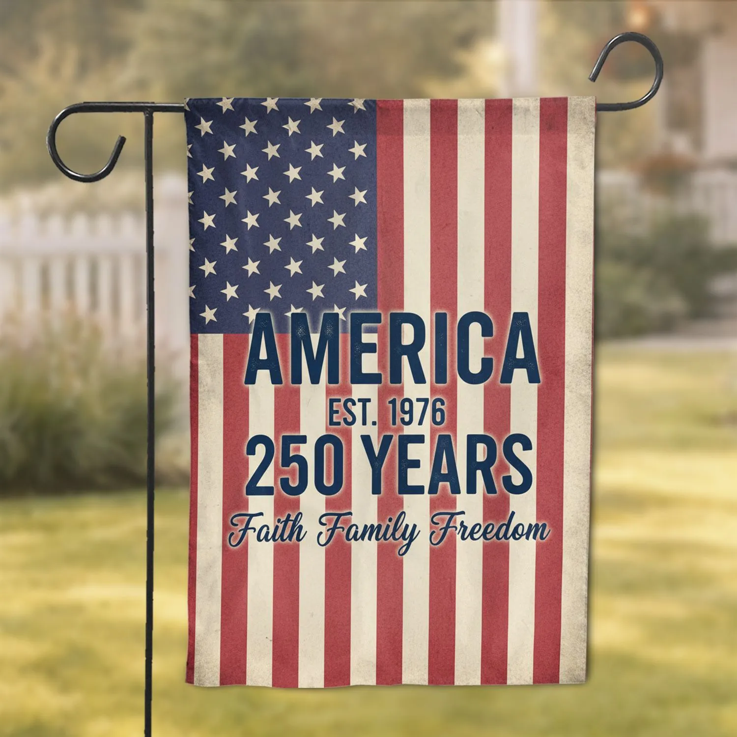 Patriotic Distressed American Flag 1776-2026 - AMERICA 250 Years Faith Family Freedom Garden Flag - 1
