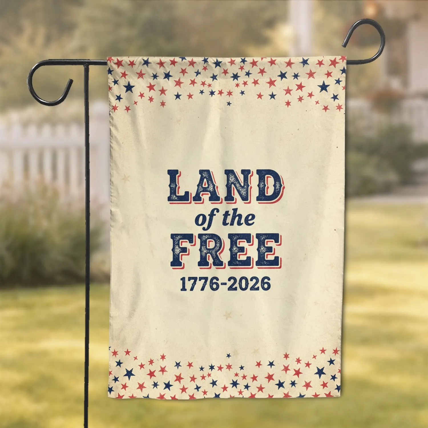 Land of the Free 1776-2026 Vintage Typography - USA 250th Anniversary Patriotic Design Garden Flag - 1