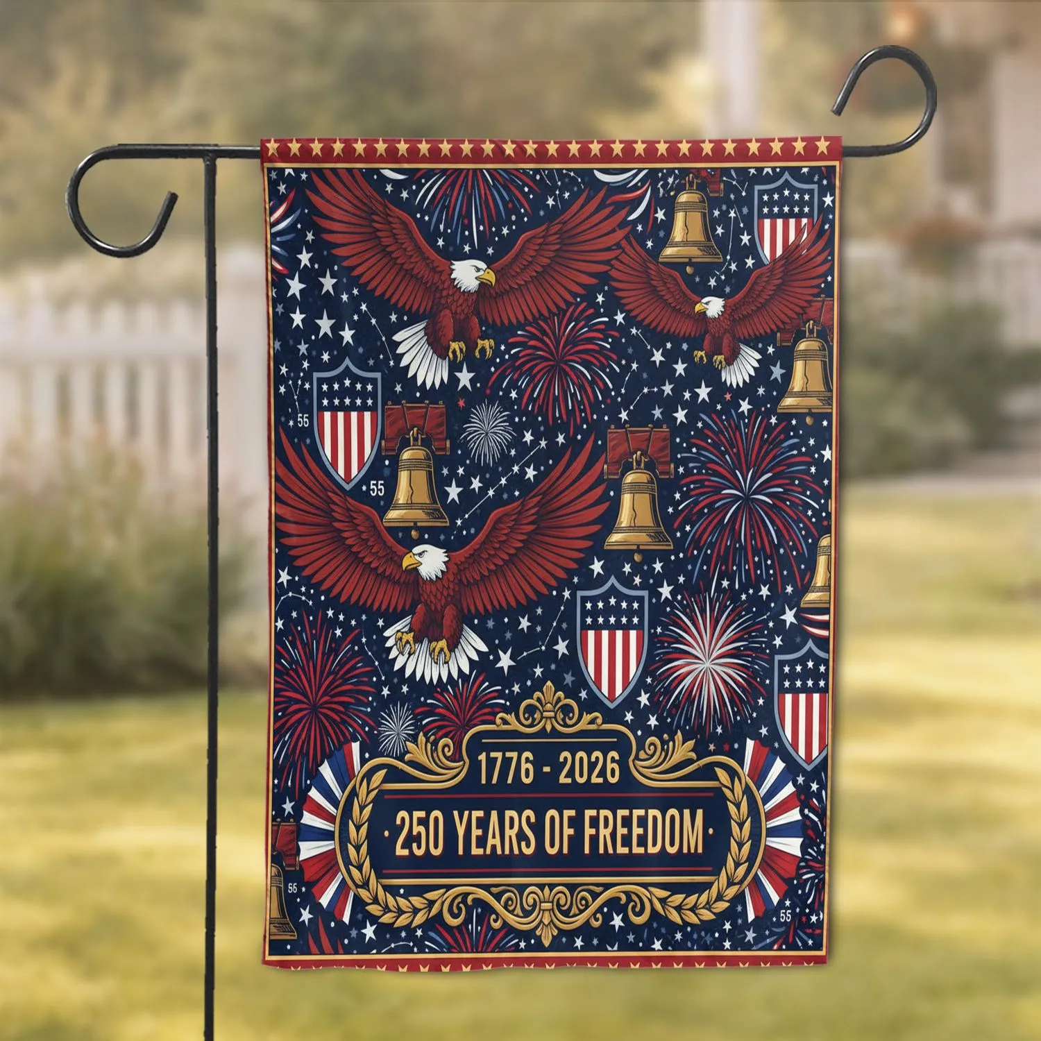 Bald Eagle American Flag 1776-2026 Liberty Bell - USA 250th Anniversary Patriotic Garden Flag - 1