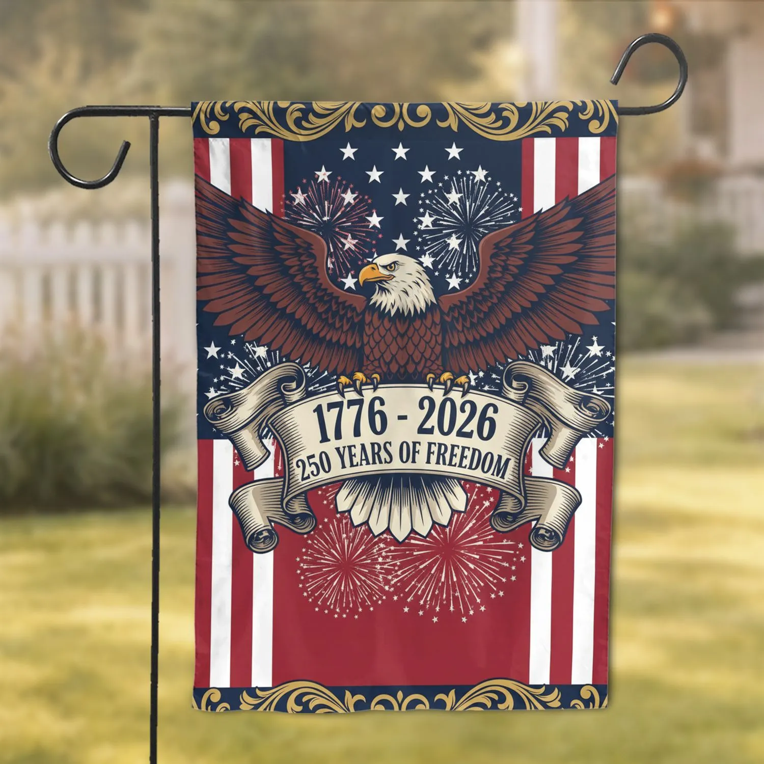 Bald Eagle American Flag 1776-2026 - USA Patriotic 250th Anniversary Freedom Celebration Garden Flag - 1
