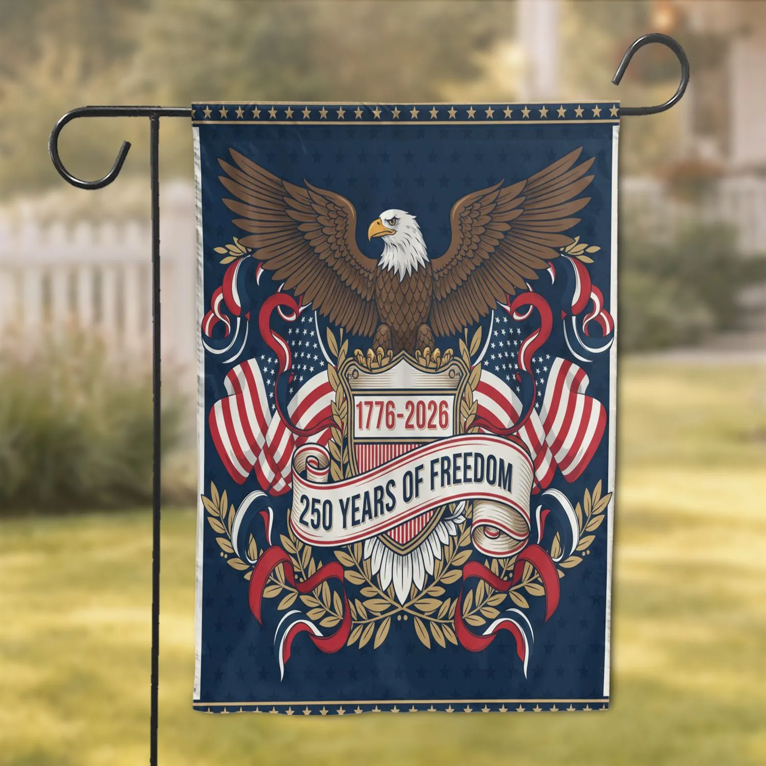 Bald Eagle American Flag 1776-2026 - USA 250 Years of Freedom Celebration Garden Flag - 1
