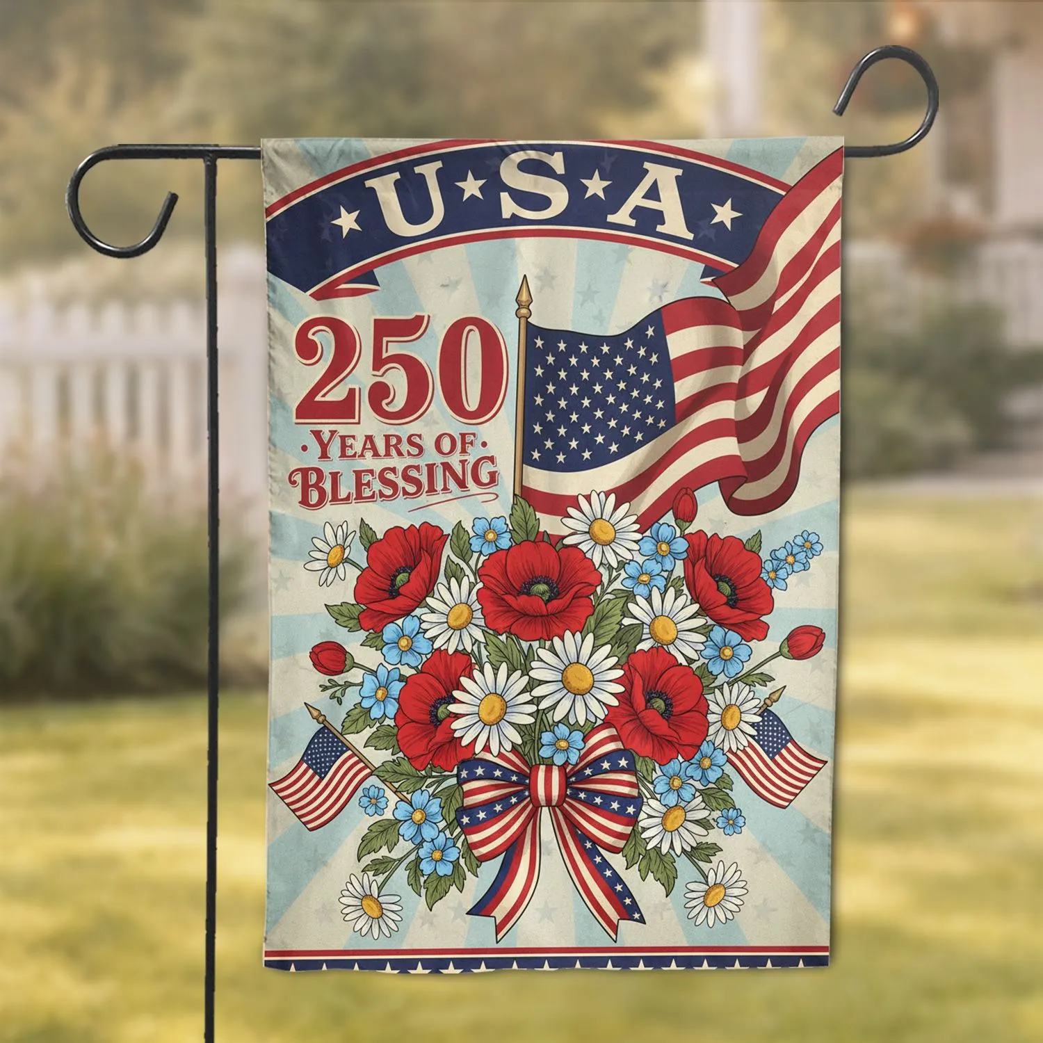 American Flag Patriotic Floral Bouquet - USA 250 Years of Blessing 1776-2026 Garden Flag - 1
