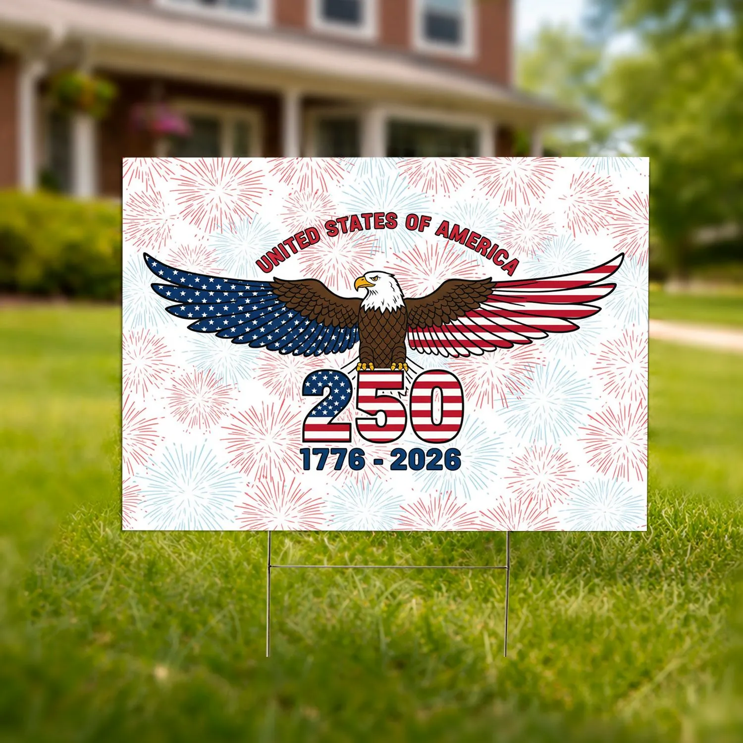 Bald Eagle American Flag 250th Anniversary - USA 1776-2026 Independence Day Gift Yard Sign - 1
