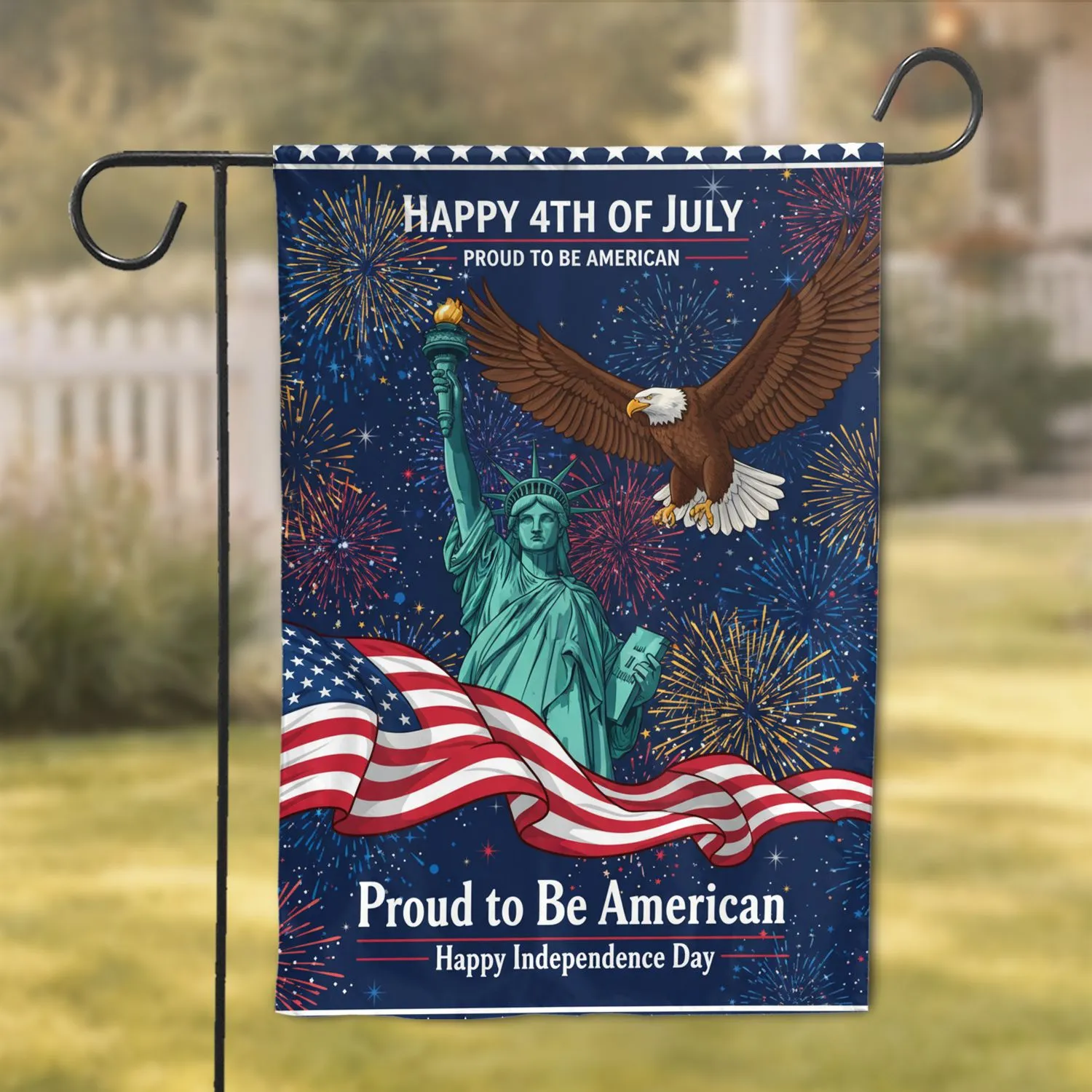 Statue of Liberty Bald Eagle American Flag Fireworks - USA 250th Anniversary 4th of July Garden Flag - 1