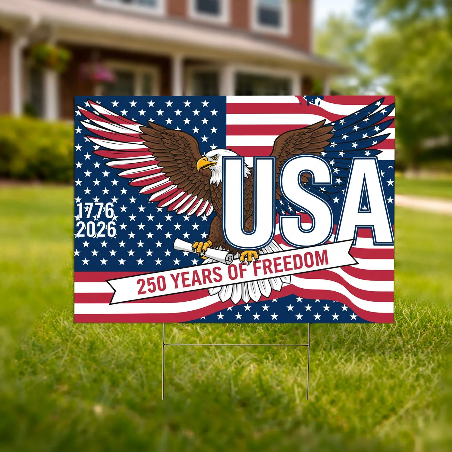Bald Eagle American Flag 1776-2026 - USA 250 Years of Freedom Anniversary Gift for Veterans Yard Sign - 1