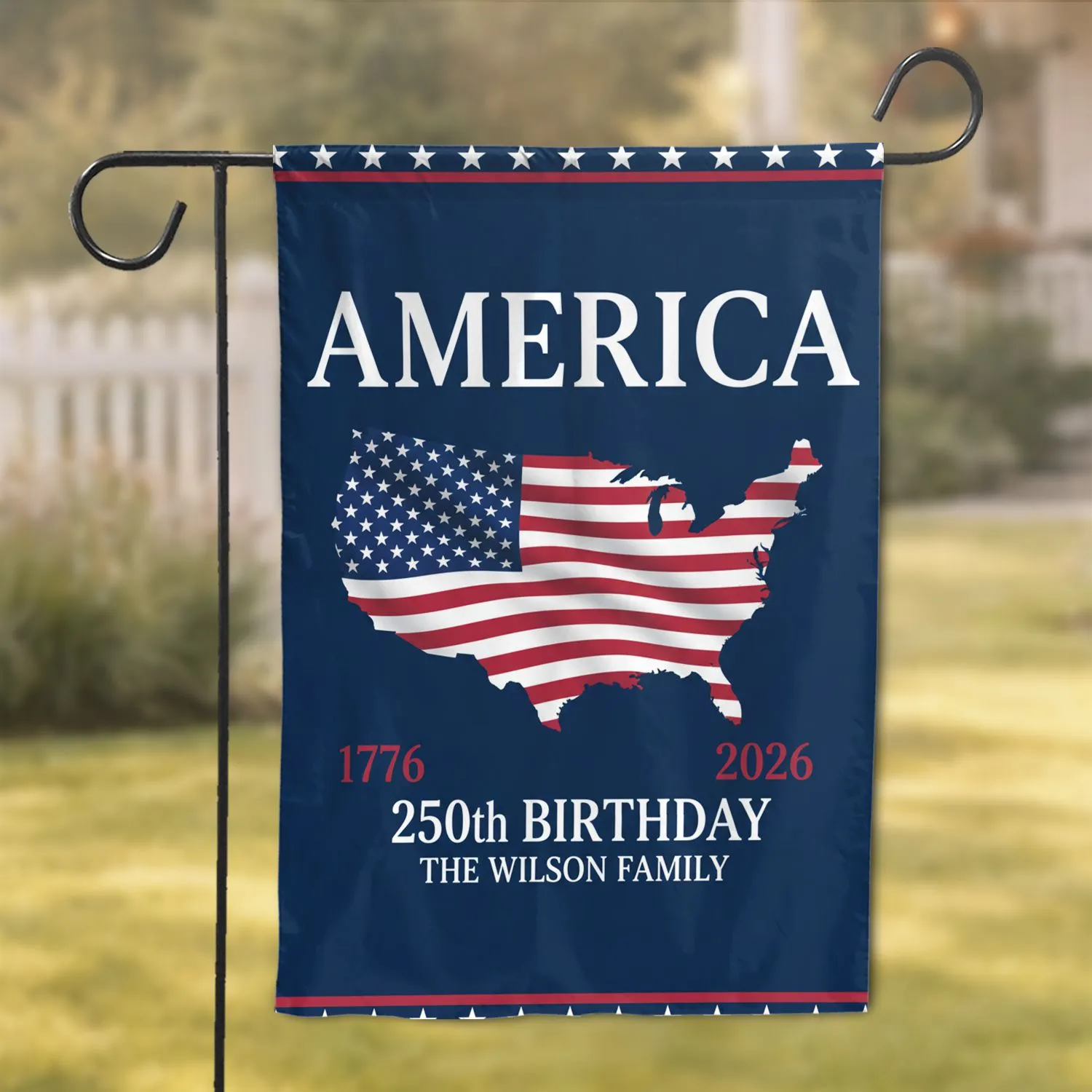 America Map Flag 250th Birthday Celebration - USA Patriotic 1776-2026 Anniversary Garden Flag - 1