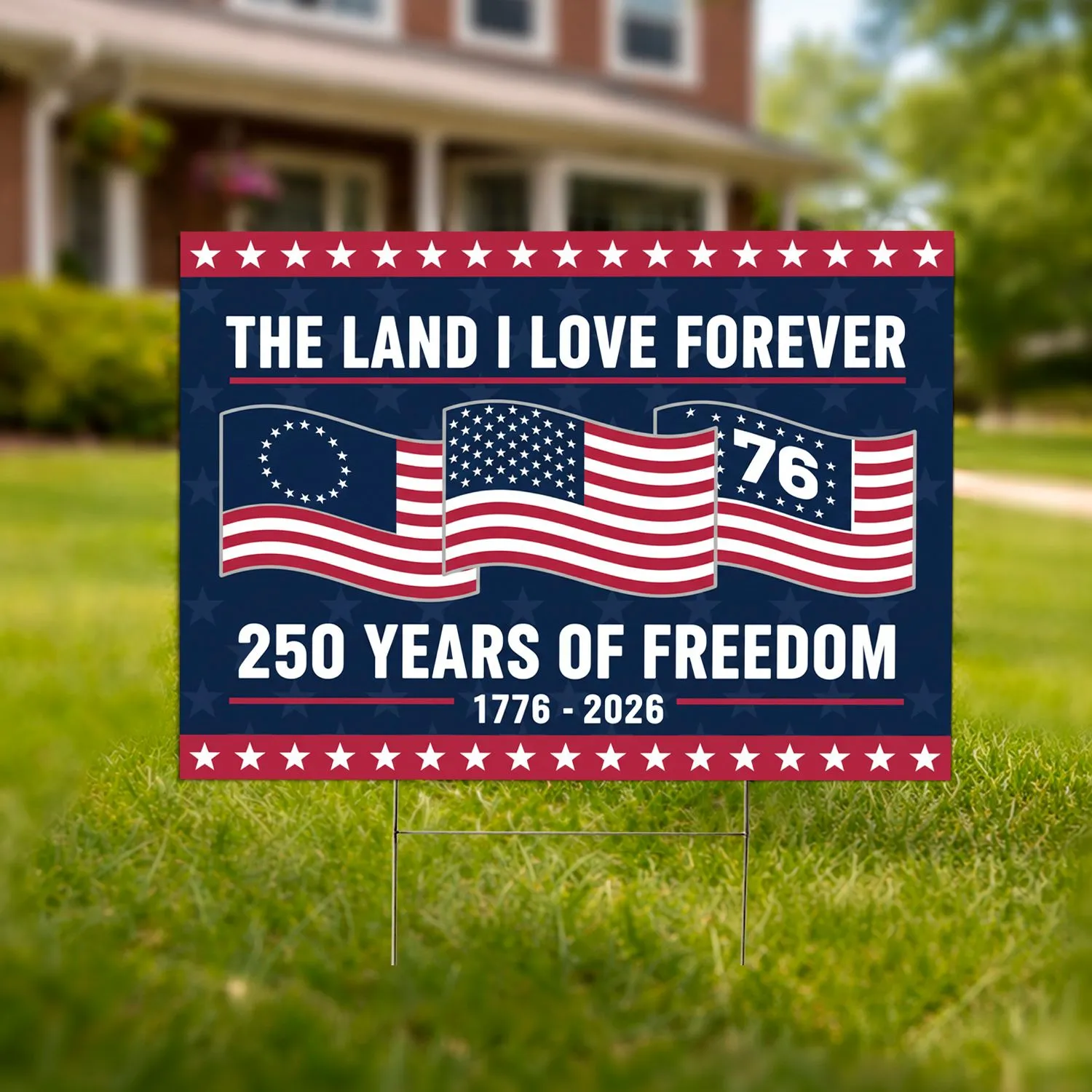 Three American Flags 1776-2026 - USA 250 Years of Freedom Patriotic Decor Yard Sign - 1