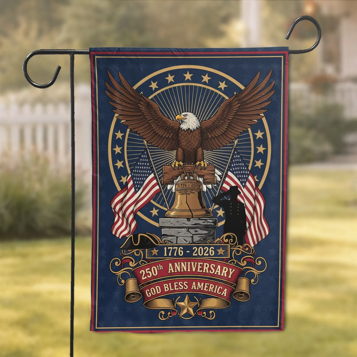 Bald Eagle American Flags Liberty Bell - USA 250th Anniversary 1776-2026 Veterans Gift Garden Flag - 1