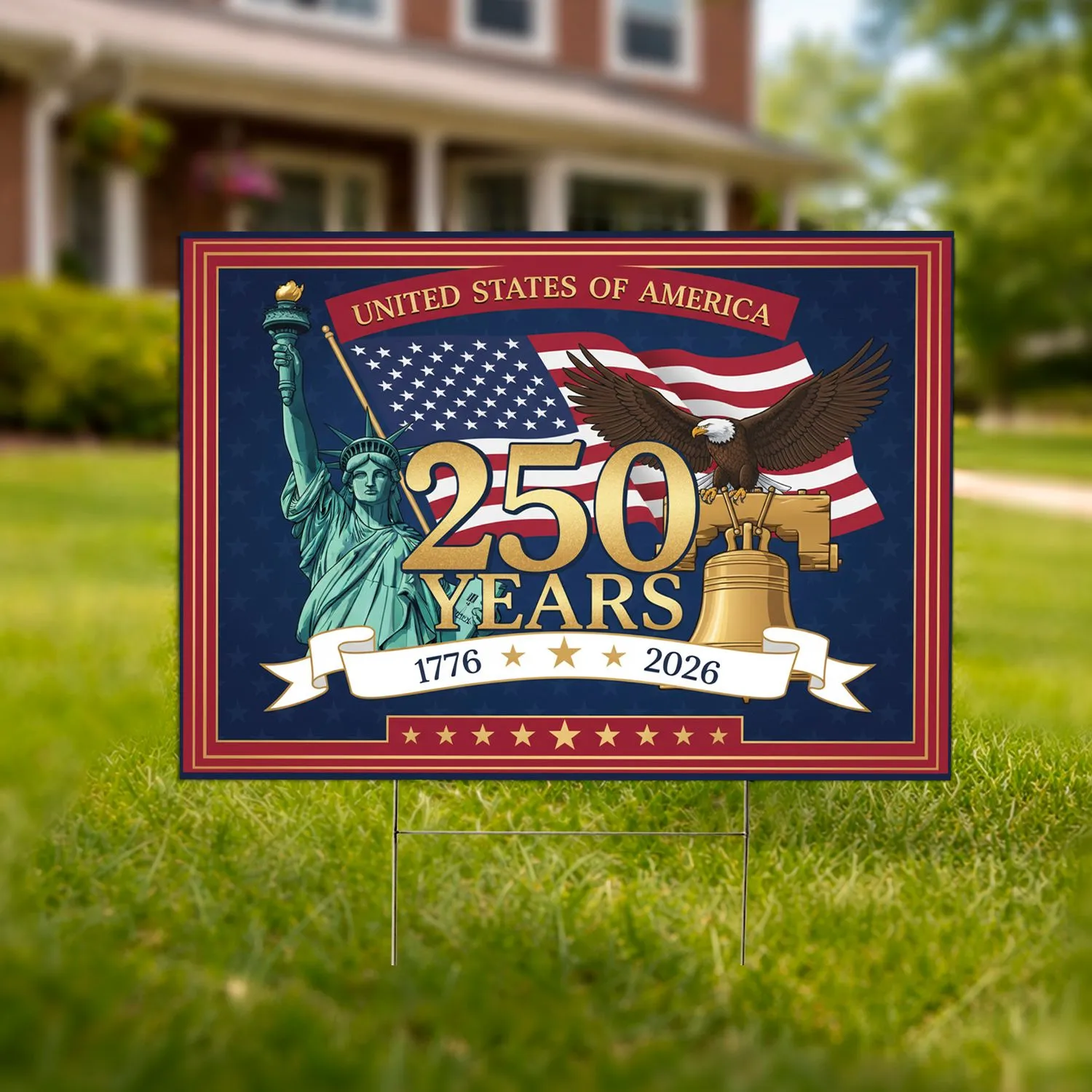 Statue of Liberty Bell American Flag Eagle - 250th Anniversary 1776-2026 Patriot Yard Sign - 1