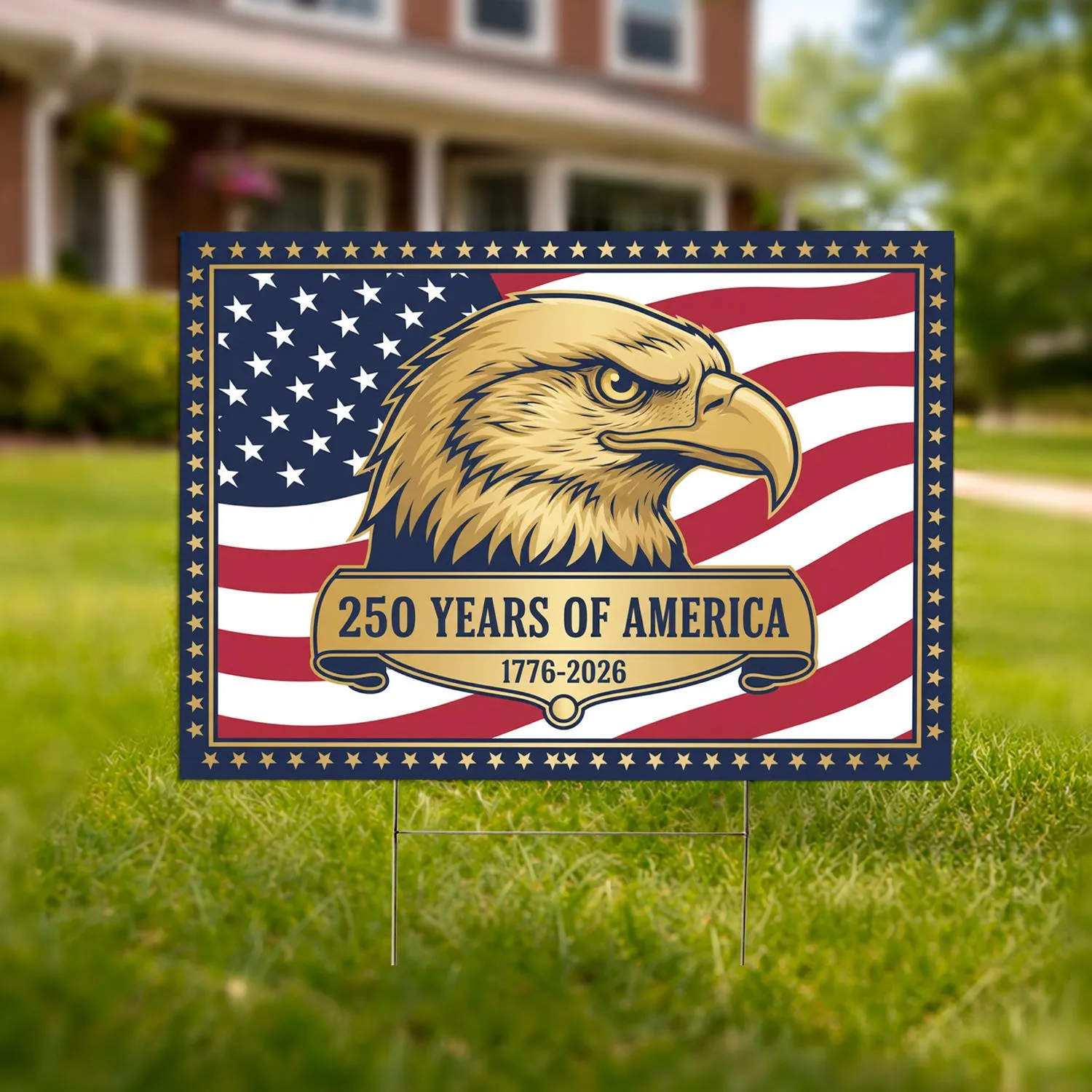 Golden Bald Eagle American Flag 1776-2026 - USA 250th Anniversary Independence Day Commemorative Yard Sign - 1
