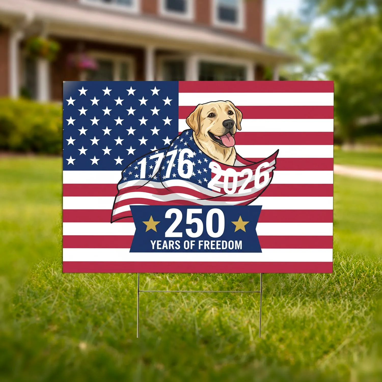 Yellow Labrador American Flag 1776-2026 - USA 250 Years of Freedom Celebration Yard Sign - 1