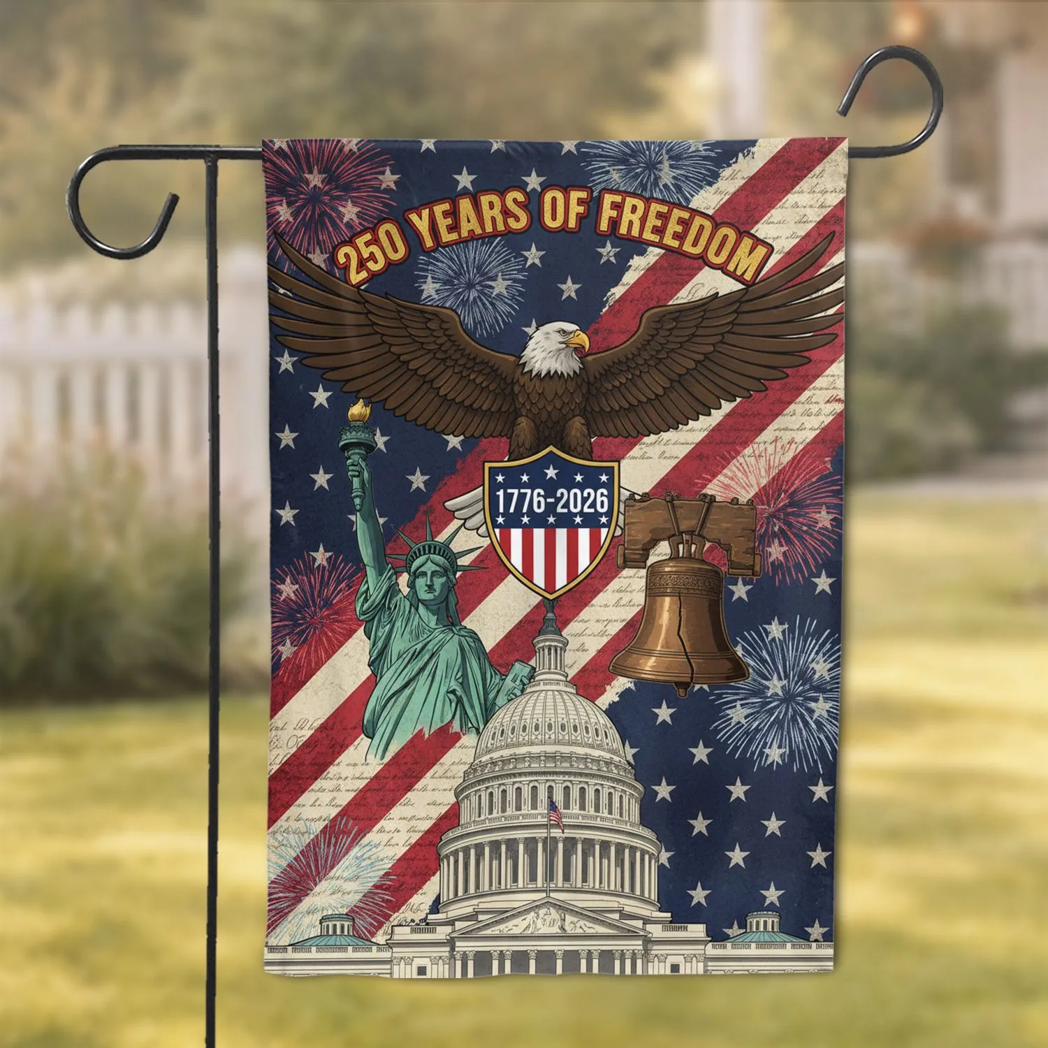 Bald Eagle American Flag 1776-2026 Liberty Bell - USA 250th Anniversary Patriotic Gift Garden Flag - 1