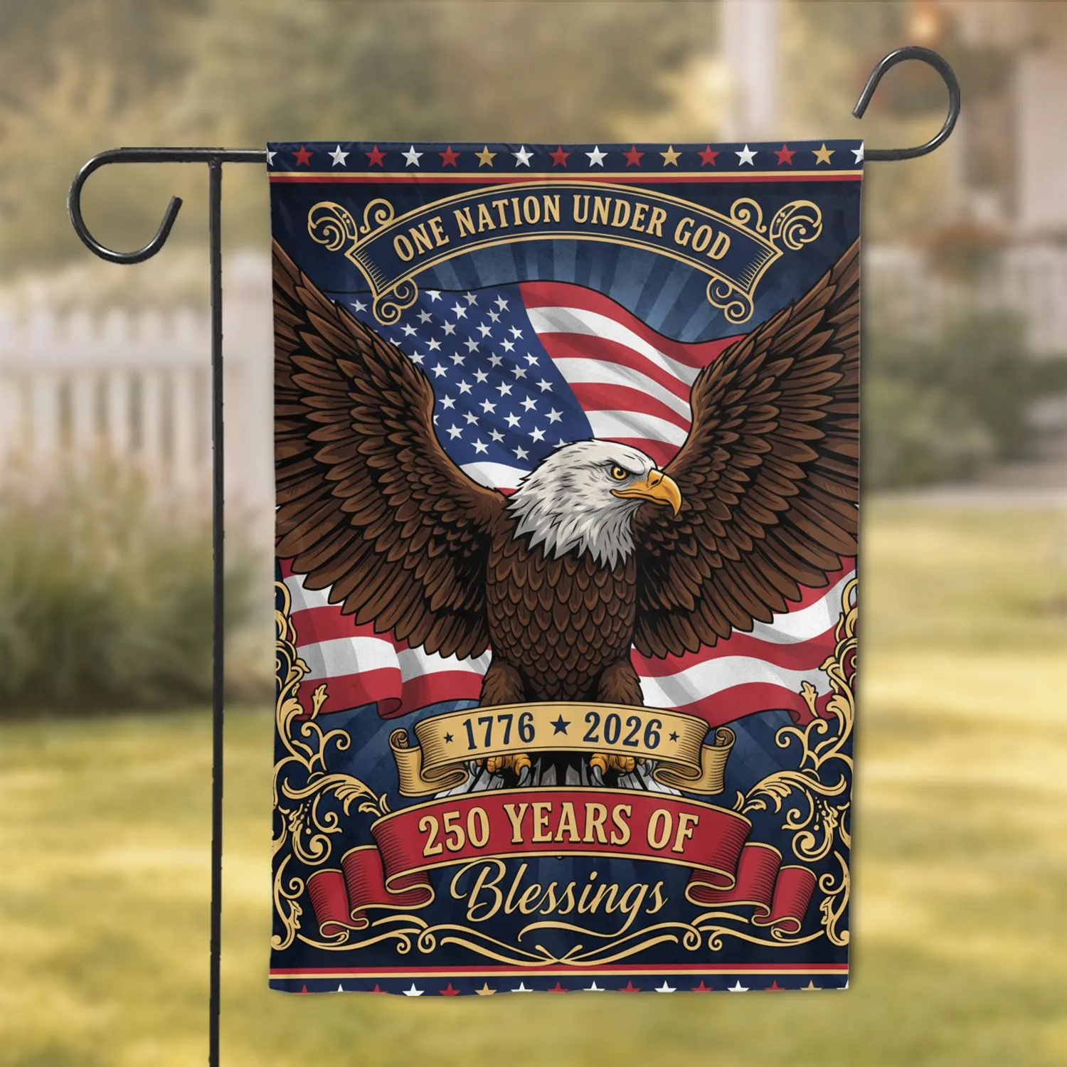 Bald Eagle American Flag 1776-2026 - USA 250th Anniversary One Nation Under God Patriotic Garden Flag - 1