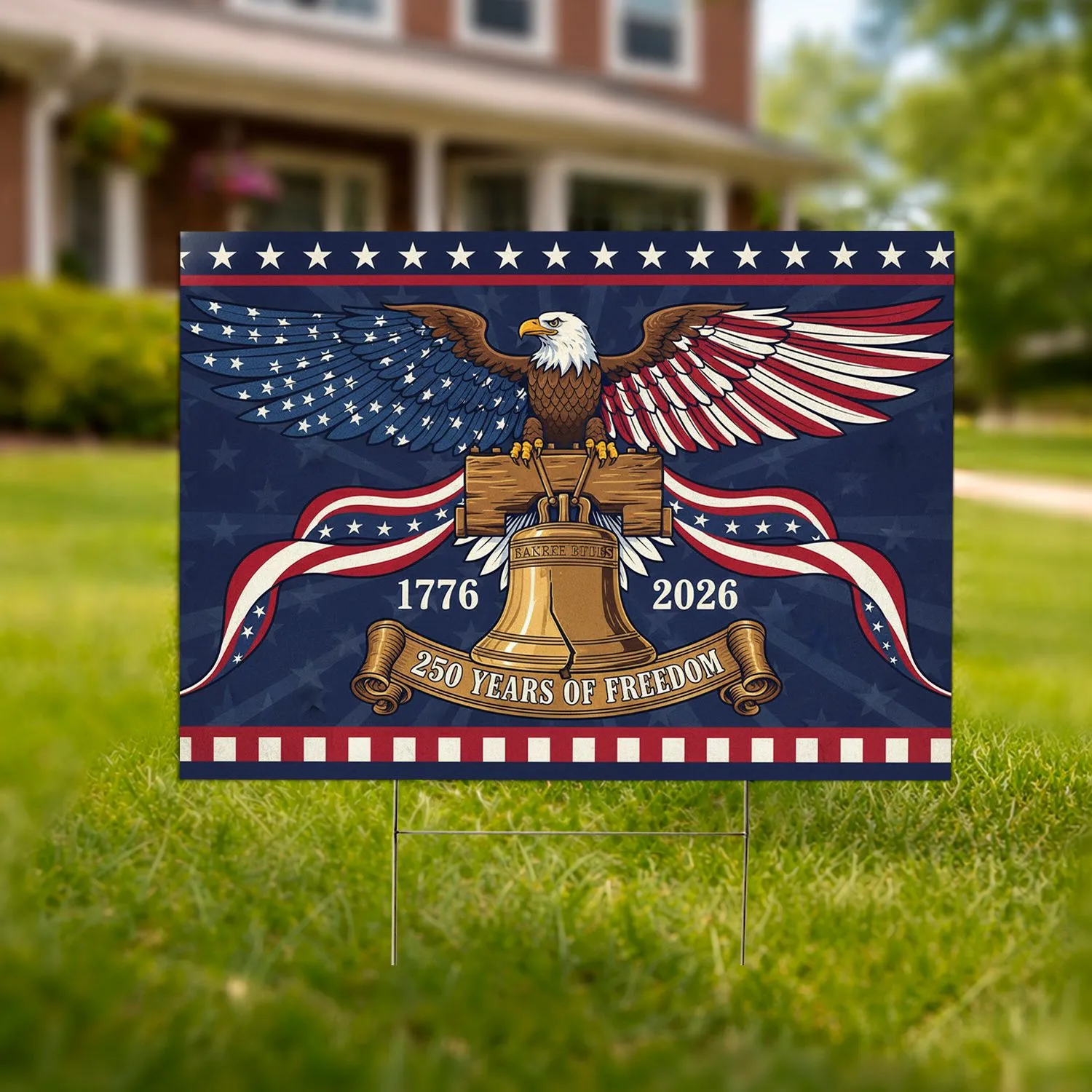 Bald Eagle American Flag 1776-2026 Liberty Bell - USA 250th Anniversary Gift for Veterans Yard Sign - 1