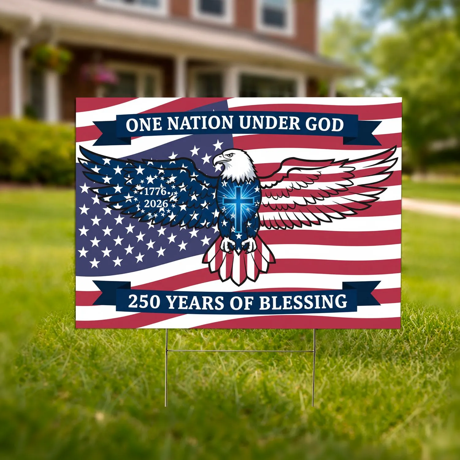 Bald Eagle American Flag 1776-2026 - One Nation Under God 250th Anniversary Patriotic Gift Yard Sign - 1