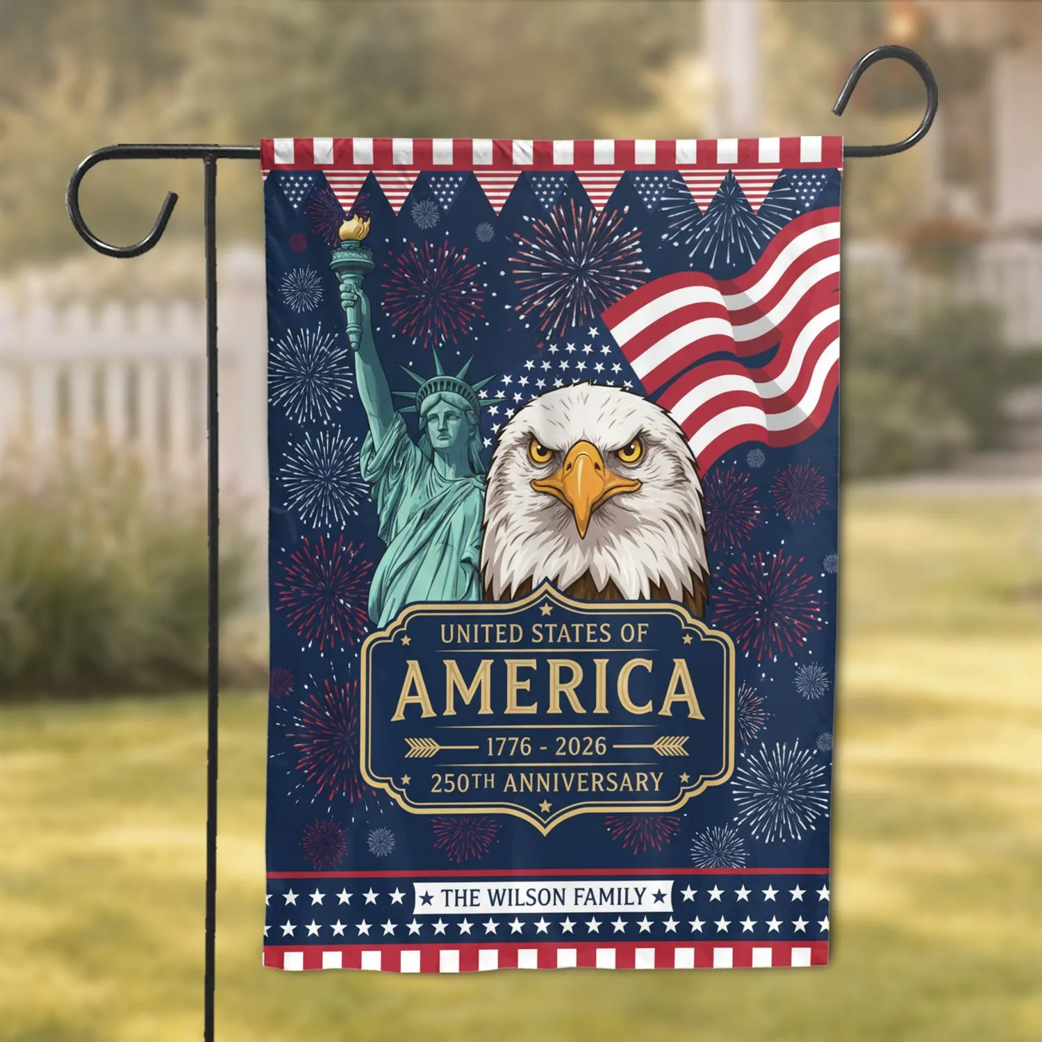Bald Eagle American Flag 1776-2026 - USA 250th Anniversary Wilson Family Garden Flag - 1