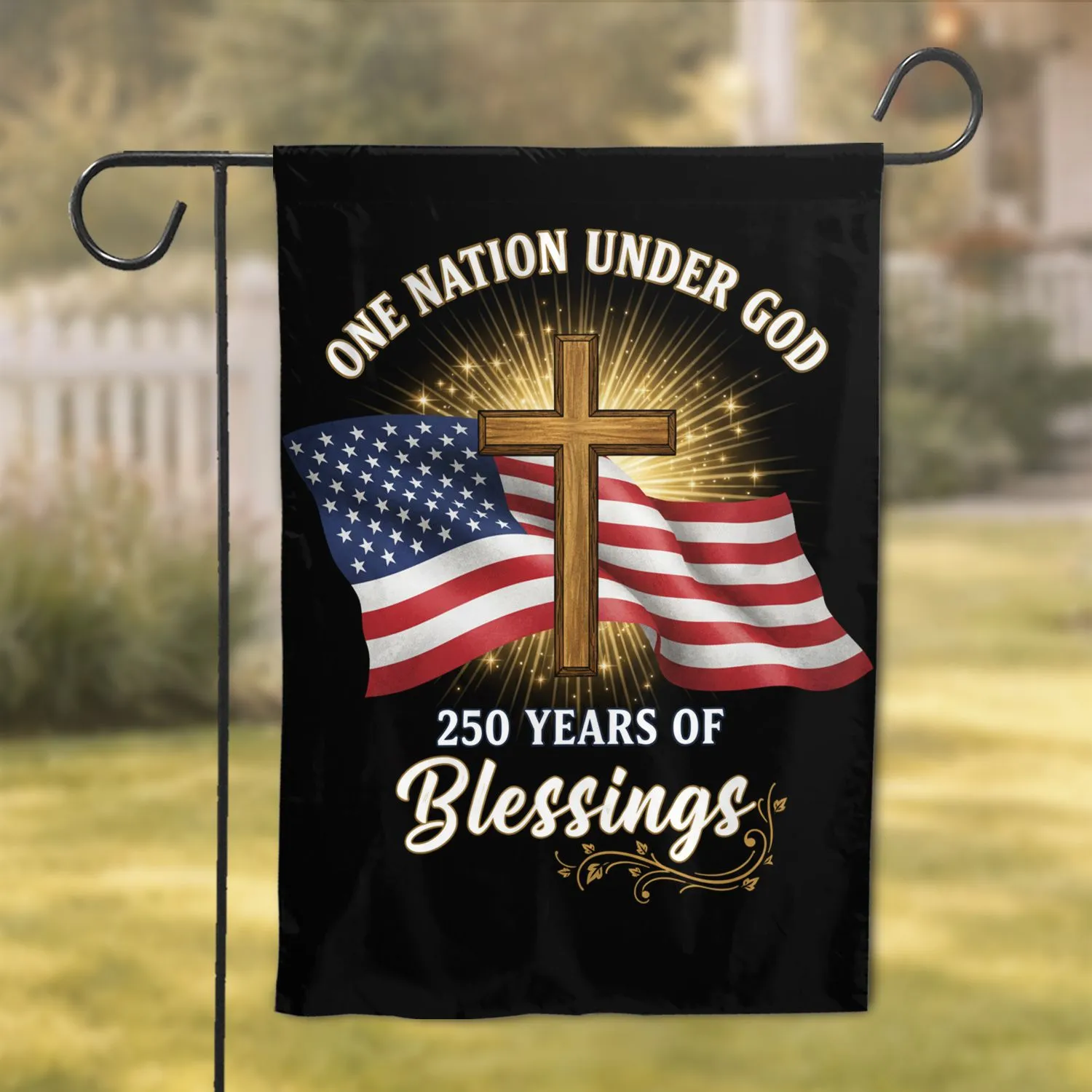 3D Wooden Cross American Flag - One Nation Under God USA 250th Anniversary 1776-2026 Garden Flag - 1